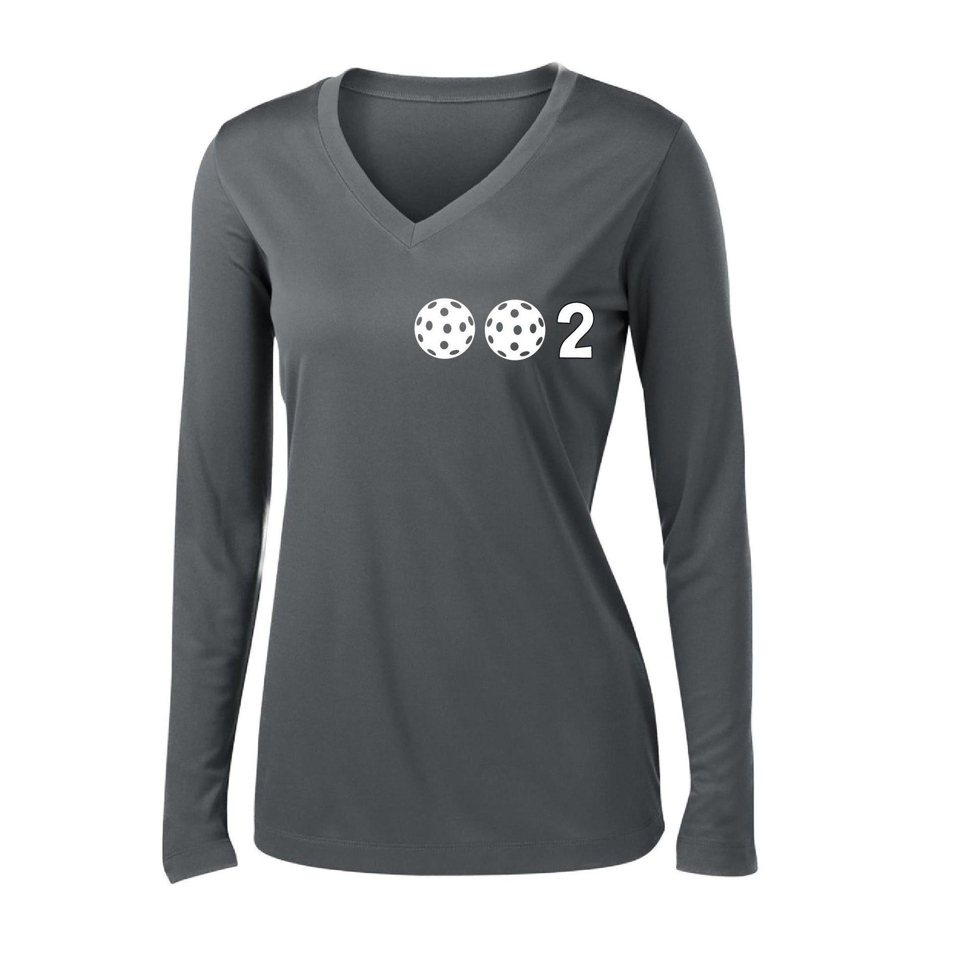 002 With Pickleballs (Colors Yellow Pink White) Customizable | Women's Long Sleeve V-Neck Pickleball Performance T-Shirts | 100% Polyester