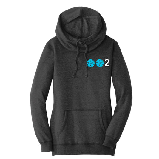 002 With Pickleballs (Cyan Green Orange) | Women’s Cowl-Neck Hoodie Pickleball Sweatshirt | 55% Cotton 45% Poly Fleece