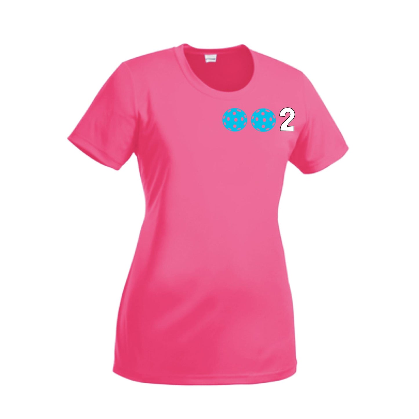 002 With Pickleballs (Cyan Purple Rainbow) Customizable | Women’s Short Sleeve Crewneck Pickleball Performance T-Shirts | 100% Polyester