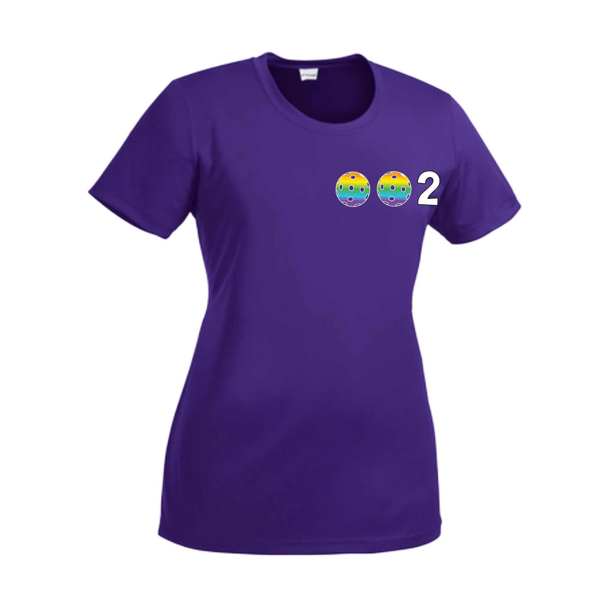 002 With Pickleballs (Cyan Purple Rainbow) Customizable | Women’s Short Sleeve Crewneck Pickleball Performance T-Shirts | 100% Polyester