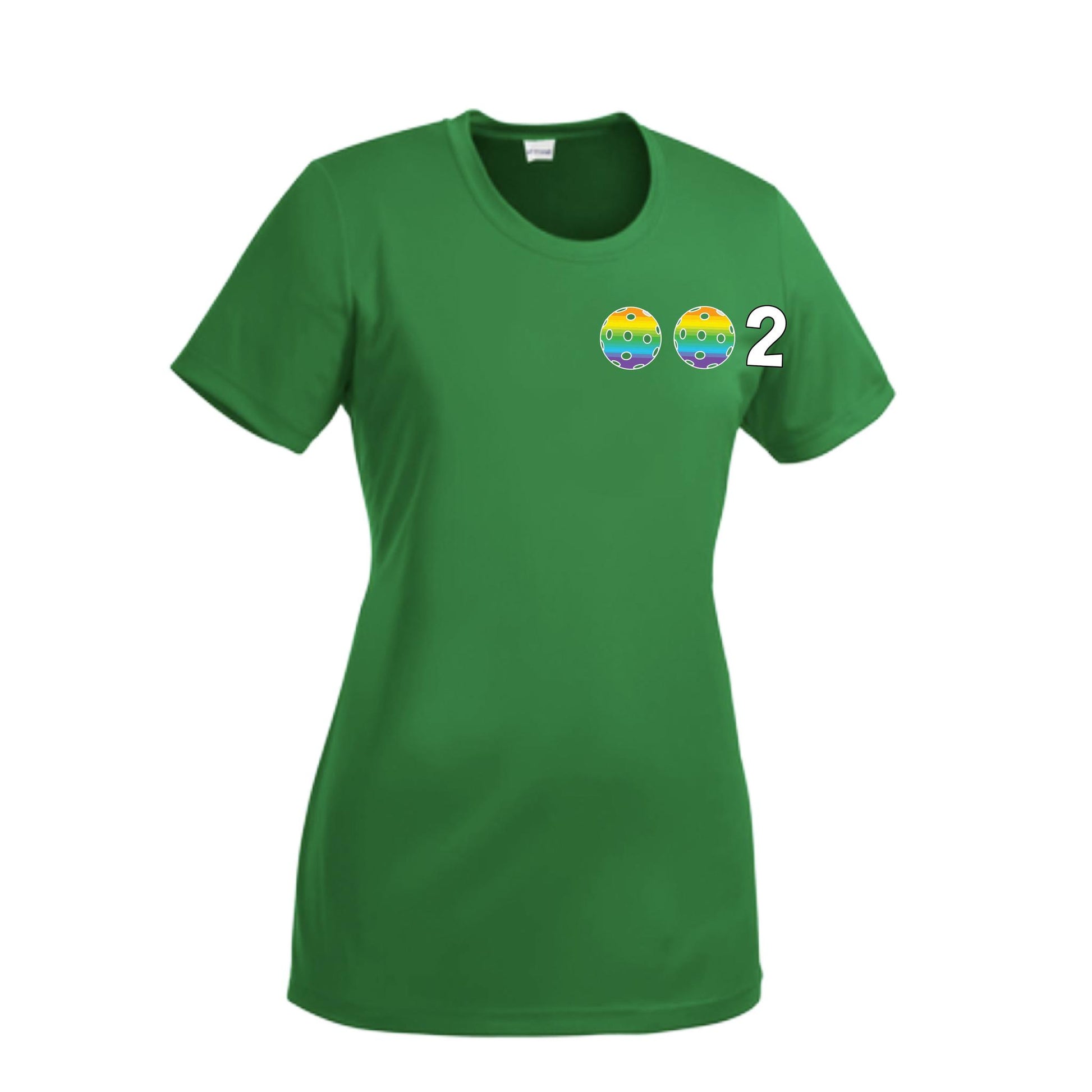 002 With Pickleballs (Cyan Purple Rainbow) Customizable | Women’s Short Sleeve Crewneck Pickleball Performance T-Shirts | 100% Polyester