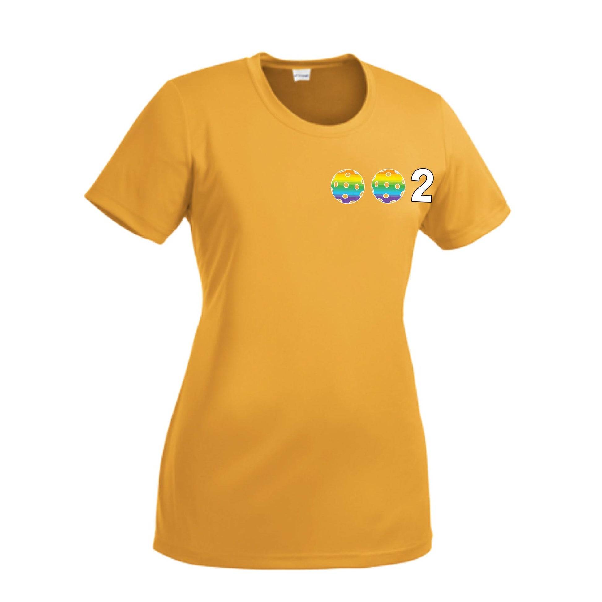 002 With Pickleballs (Cyan Purple Rainbow) Customizable | Women’s Short Sleeve Crewneck Pickleball Performance T-Shirts | 100% Polyester