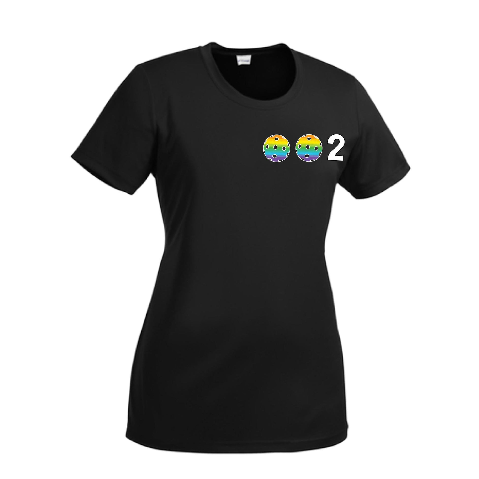 002 With Pickleballs (Cyan Purple Rainbow) Customizable | Women’s Short Sleeve Crewneck Pickleball Performance T-Shirts | 100% Polyester
