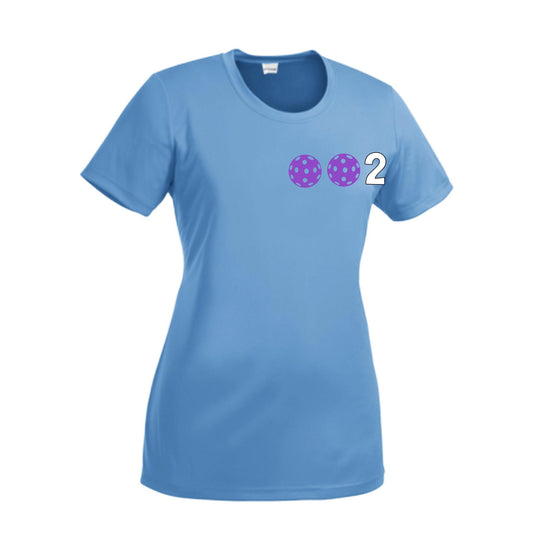 002 With Pickleballs (Cyan Purple Rainbow) Customizable | Women’s Short Sleeve Crewneck Pickleball Performance T-Shirts | 100% Polyester