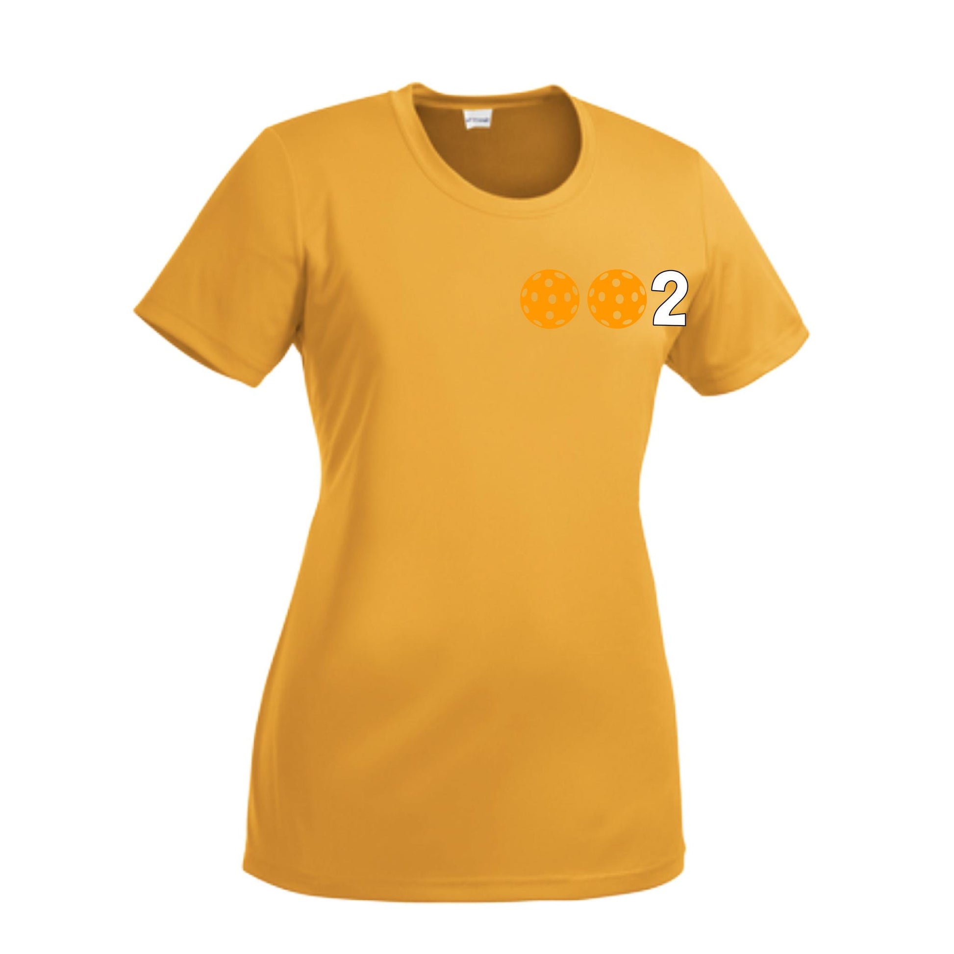 002 With Pickleballs (Green Orange Red) Customizable | Women’s Short Sleeve Crewneck Pickleball Performance T-Shirts | 100% Polyester