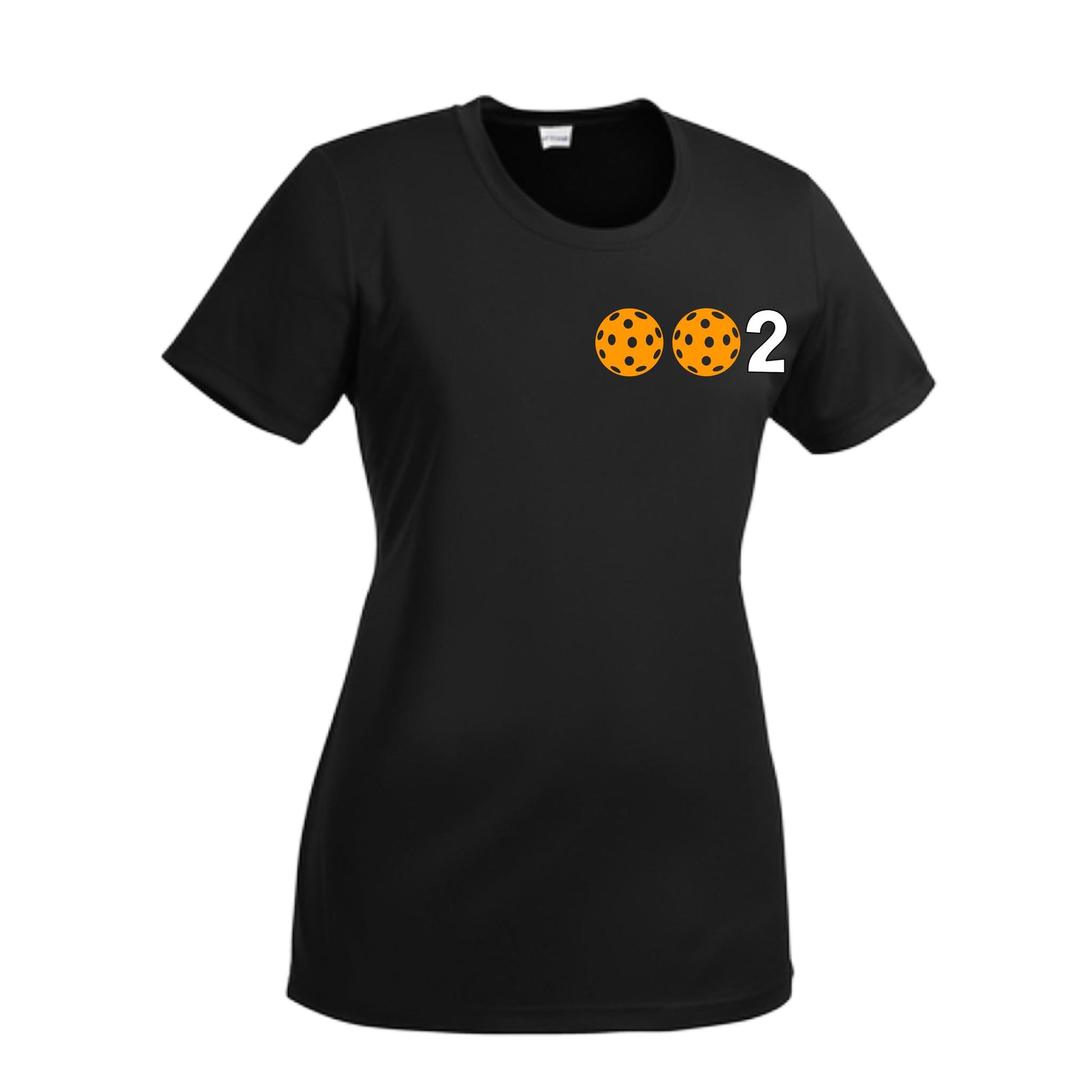 002 With Pickleballs (Green Orange Red) Customizable | Women’s Short Sleeve Crewneck Pickleball Performance T-Shirts | 100% Polyester