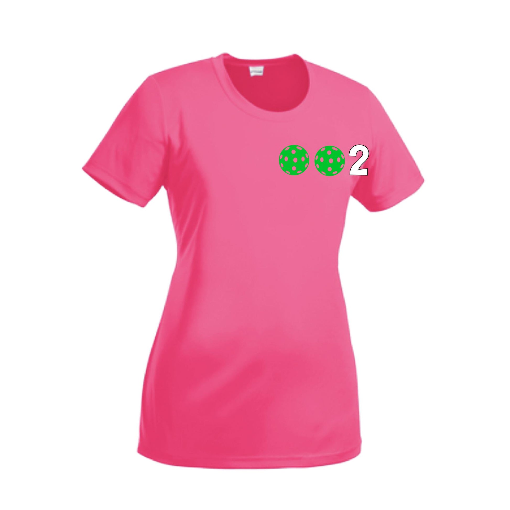 002 With Pickleballs (Green Orange Red) Customizable | Women’s Short Sleeve Crewneck Pickleball Performance T-Shirts | 100% Polyester