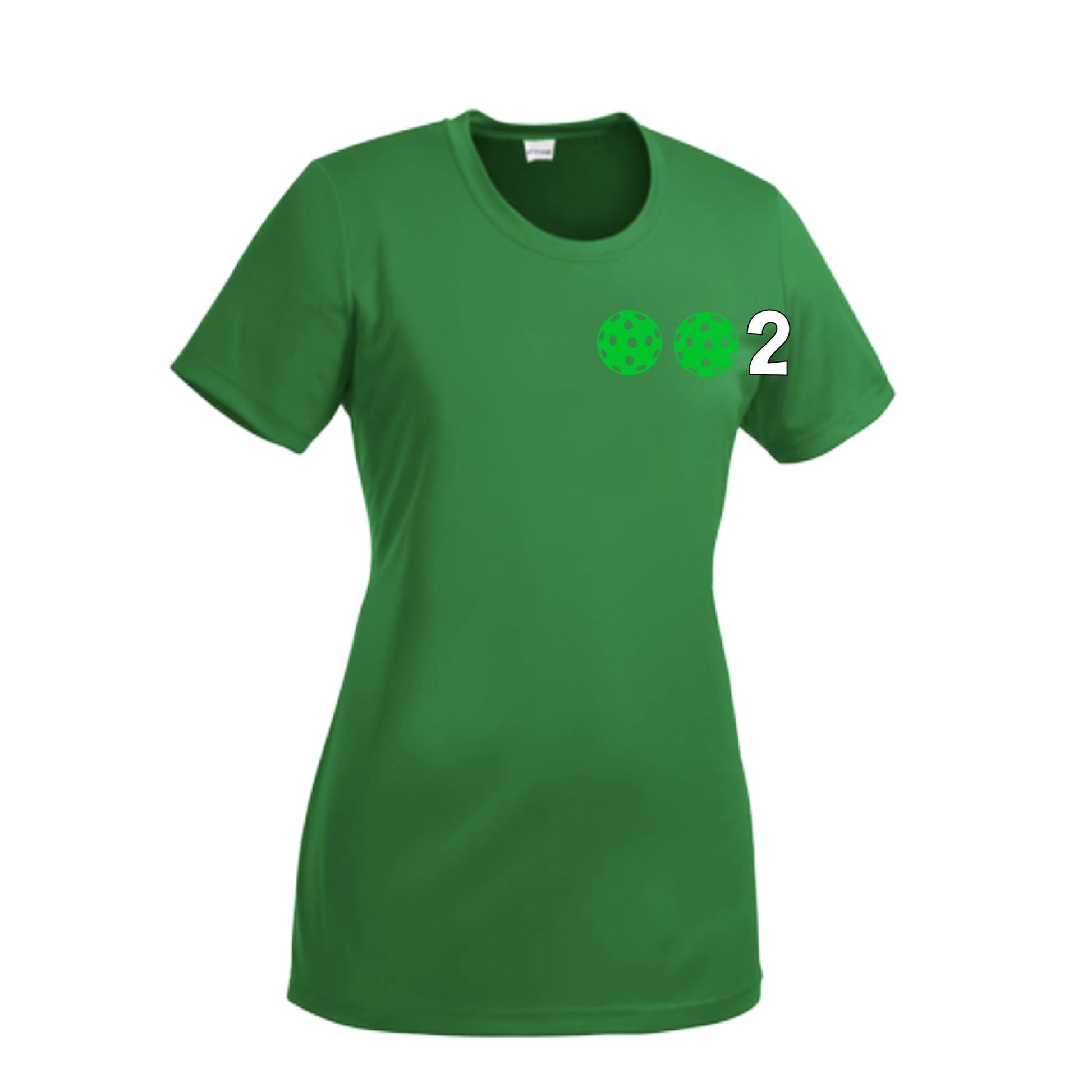 002 With Pickleballs (Green Orange Red) Customizable | Women’s Short Sleeve Crewneck Pickleball Performance T-Shirts | 100% Polyester