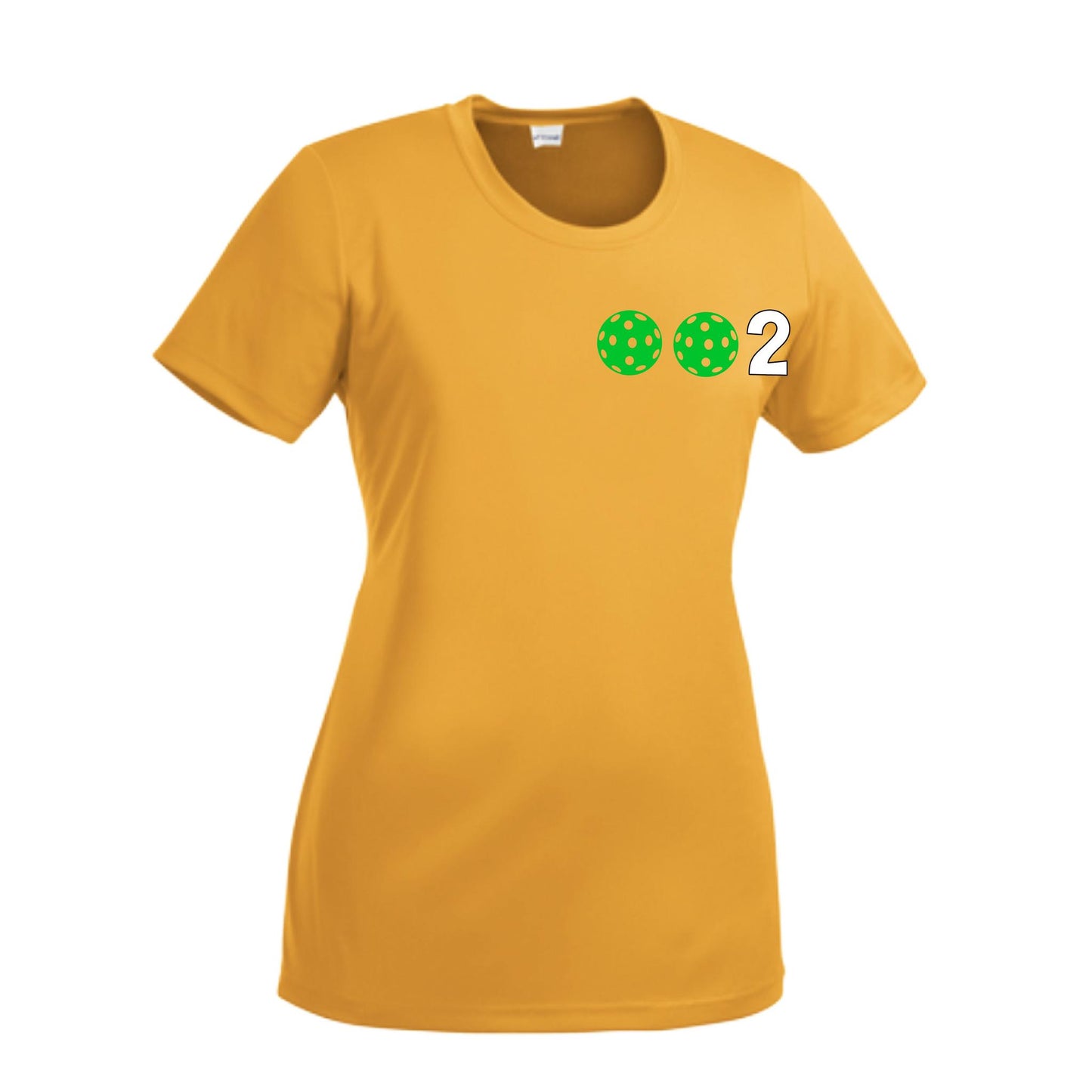 002 With Pickleballs (Green Orange Red) Customizable | Women’s Short Sleeve Crewneck Pickleball Performance T-Shirts | 100% Polyester