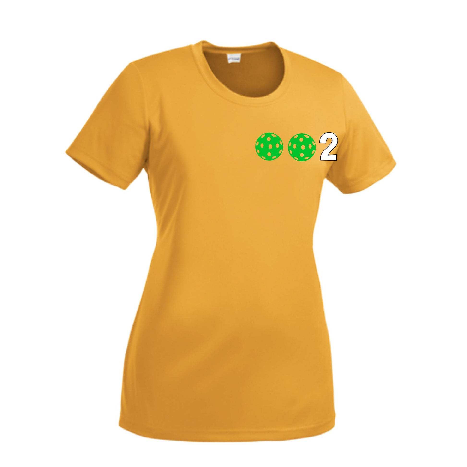 002 With Pickleballs (Green Orange Red) Customizable | Women’s Short Sleeve Crewneck Pickleball Performance T-Shirts | 100% Polyester