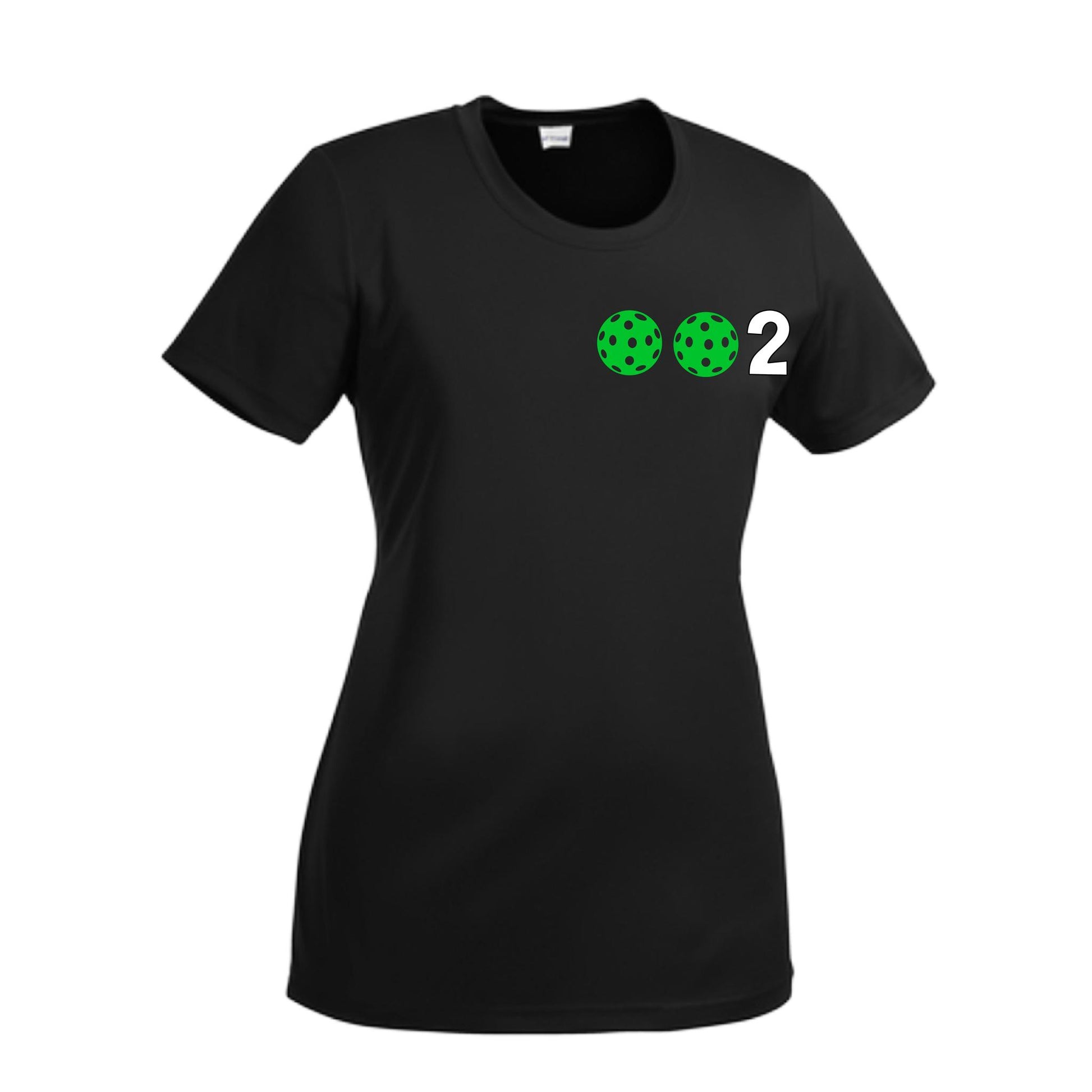 002 With Pickleballs (Green Orange Red) Customizable | Women’s Short Sleeve Crewneck Pickleball Performance T-Shirts | 100% Polyester