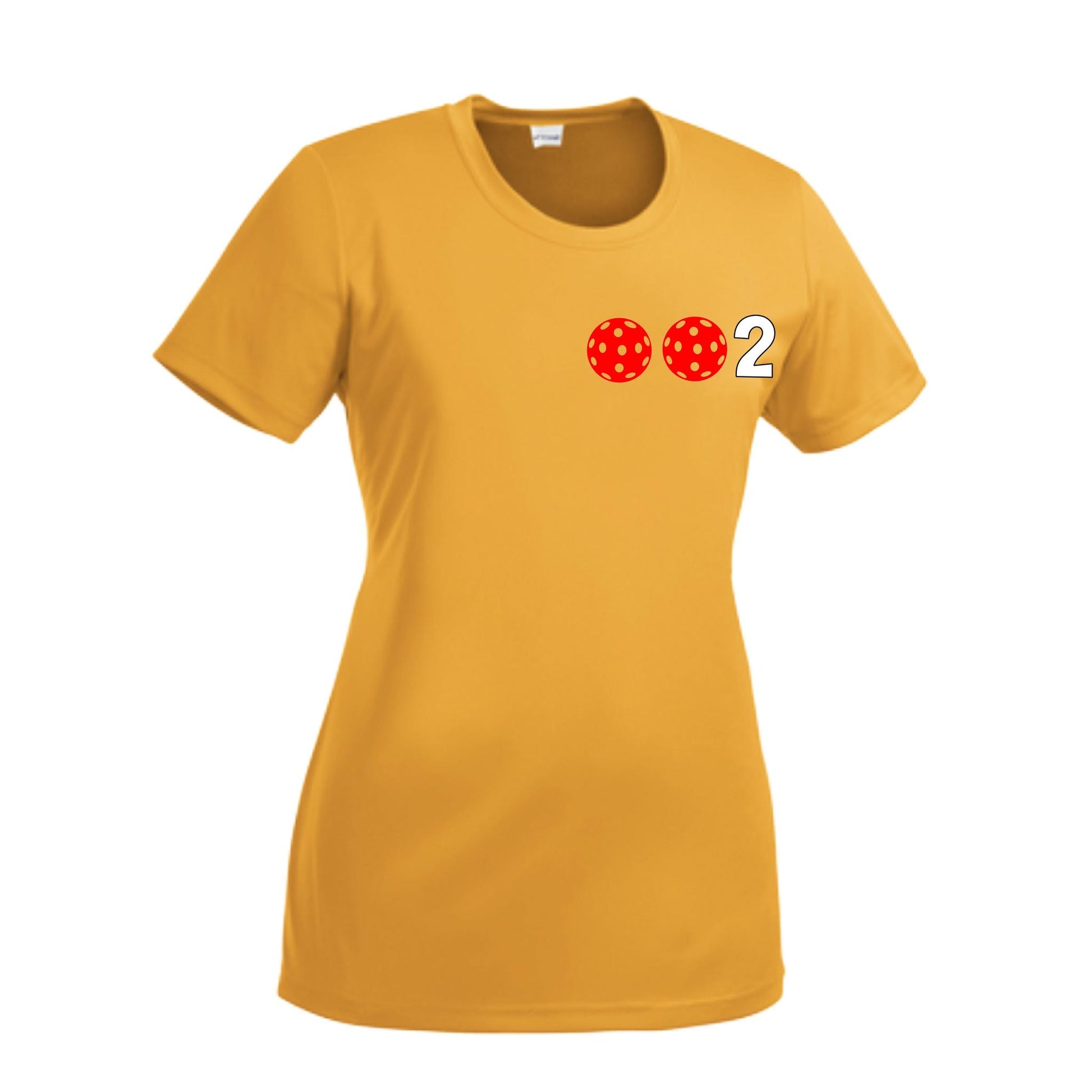 002 With Pickleballs (Green Orange Red) Customizable | Women’s Short Sleeve Crewneck Pickleball Performance T-Shirts | 100% Polyester