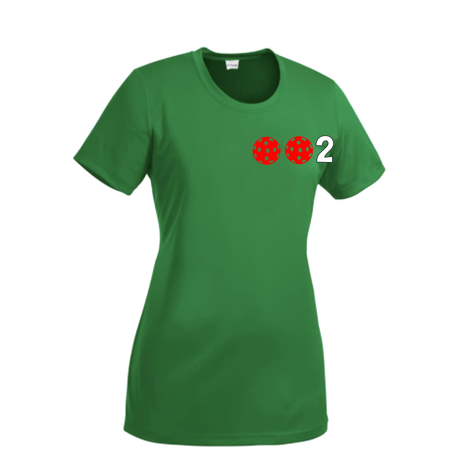 002 With Pickleballs (Green Orange Red) Customizable | Women’s Short Sleeve Crewneck Pickleball Performance T-Shirts | 100% Polyester