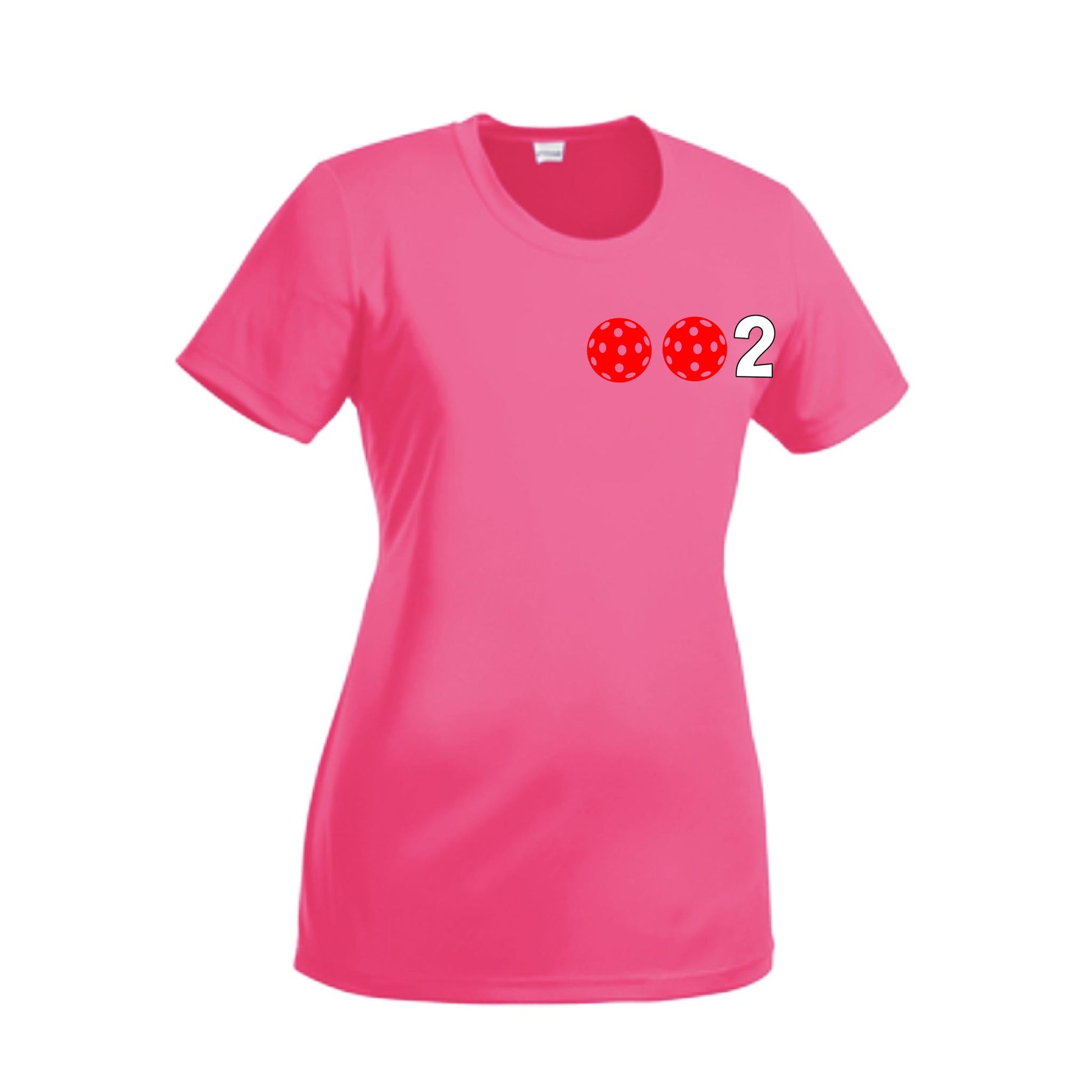 002 With Pickleballs (Green Orange Red) Customizable | Women’s Short Sleeve Crewneck Pickleball Performance T-Shirts | 100% Polyester