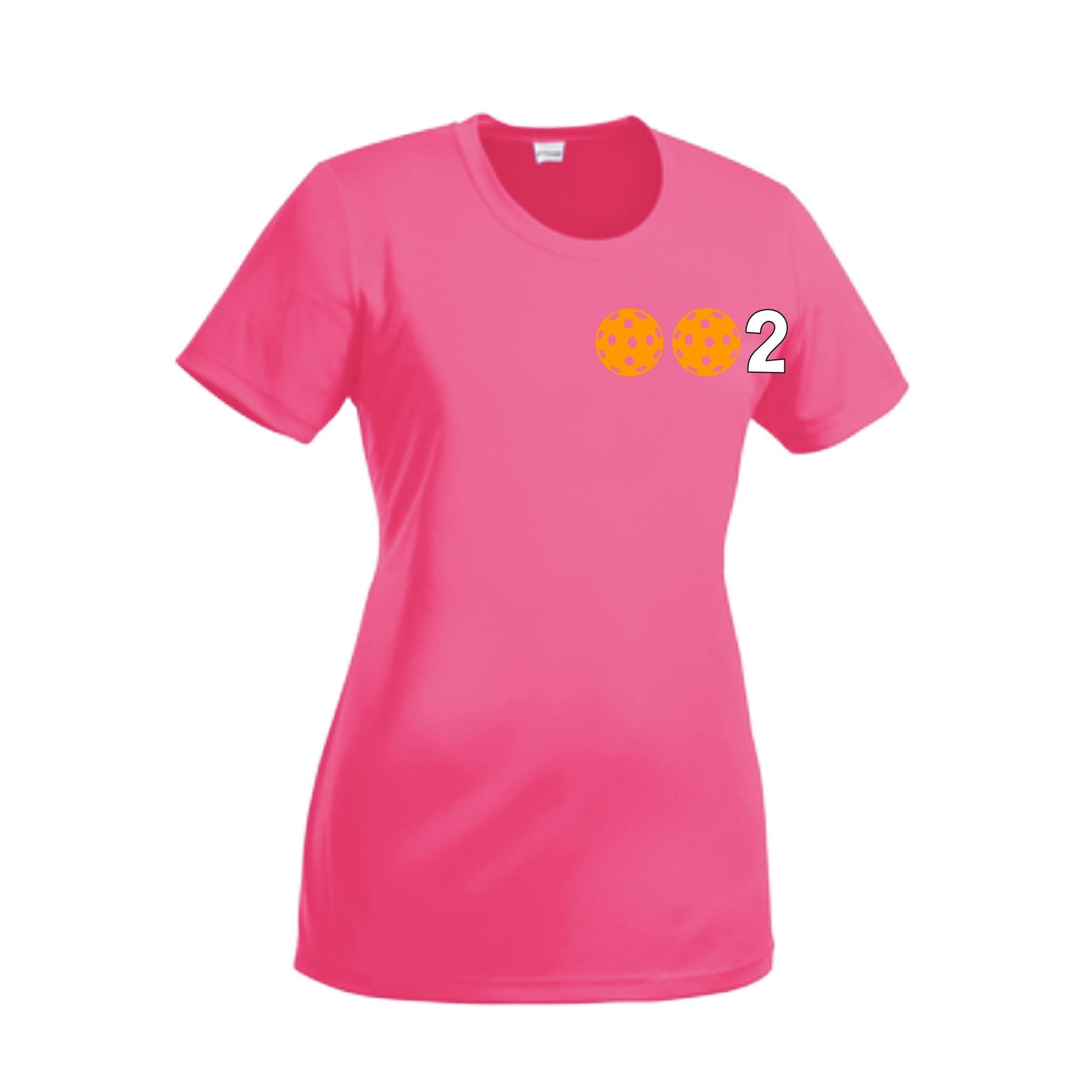 002 With Pickleballs (Green Orange Red) Customizable | Women’s Short Sleeve Crewneck Pickleball Performance T-Shirts | 100% Polyester