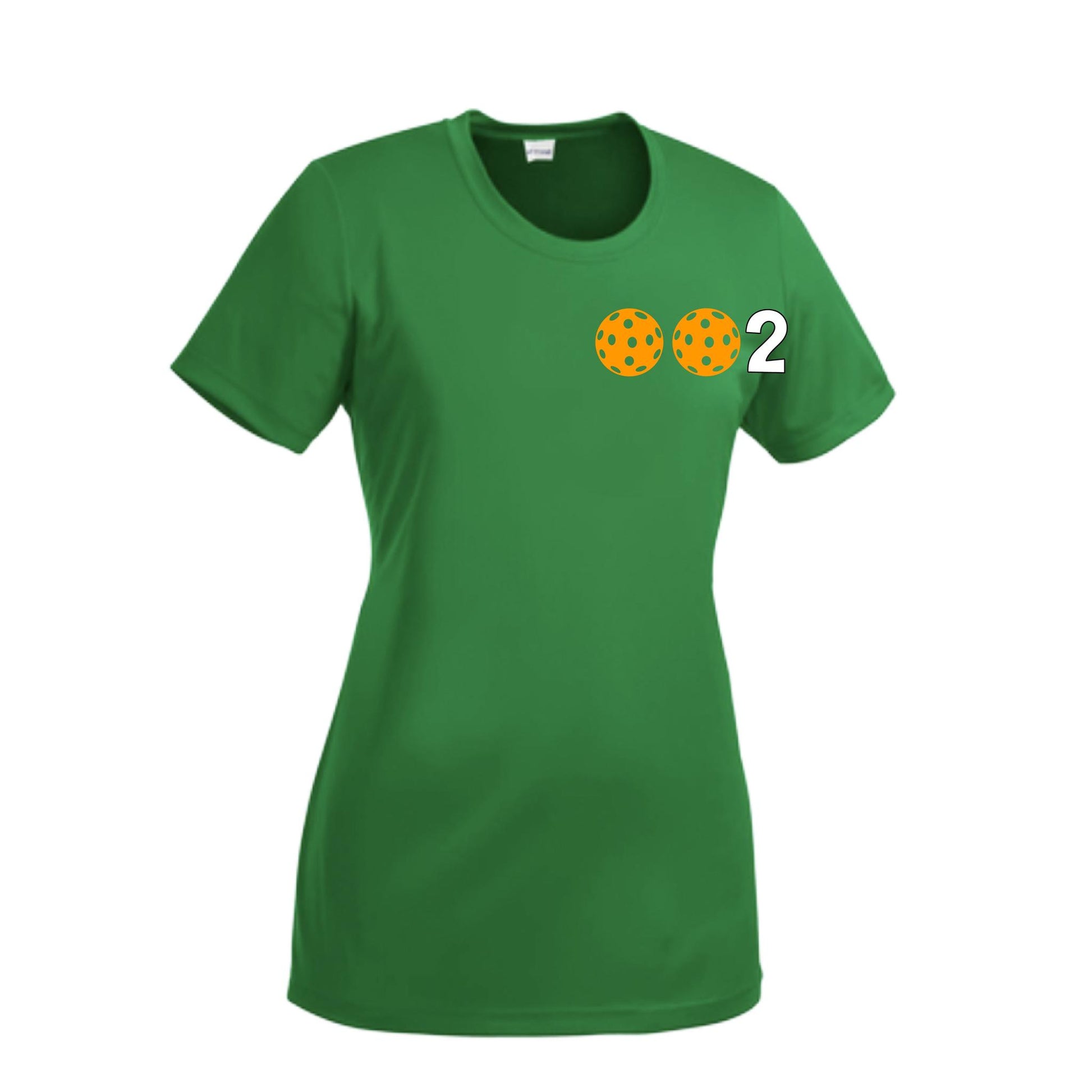 002 With Pickleballs (Green Orange Red) Customizable | Women’s Short Sleeve Crewneck Pickleball Performance T-Shirts | 100% Polyester