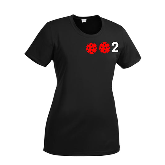 002 With Pickleballs (Green Orange Red) Customizable | Women’s Short Sleeve Crewneck Pickleball Performance T-Shirts | 100% Polyester