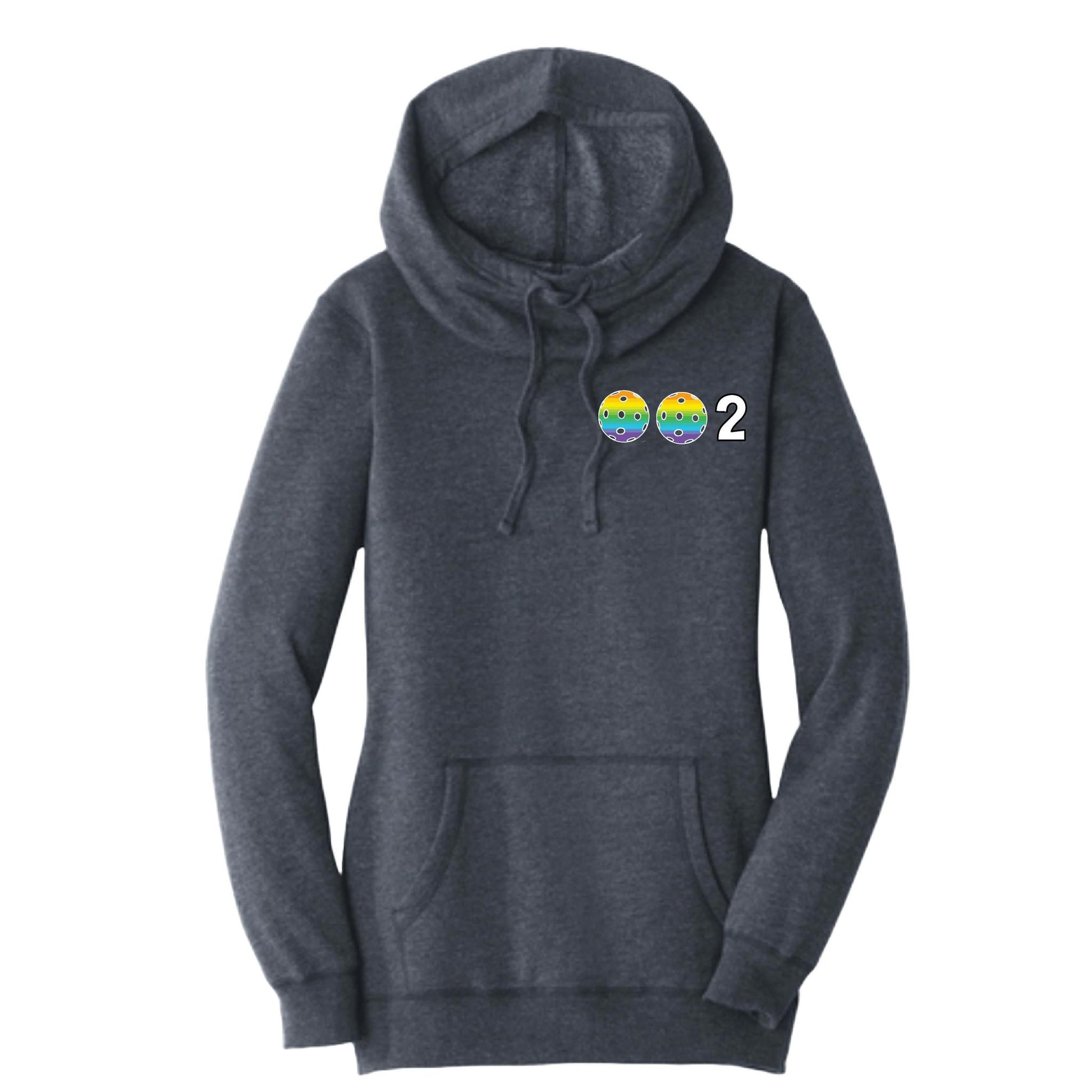 002 With Pickleballs (Pink Purple Rainbow) | Women’s Cowl-Neck Hoodie Pickleball Sweatshirt | 55% Cotton 45% Poly Fleece