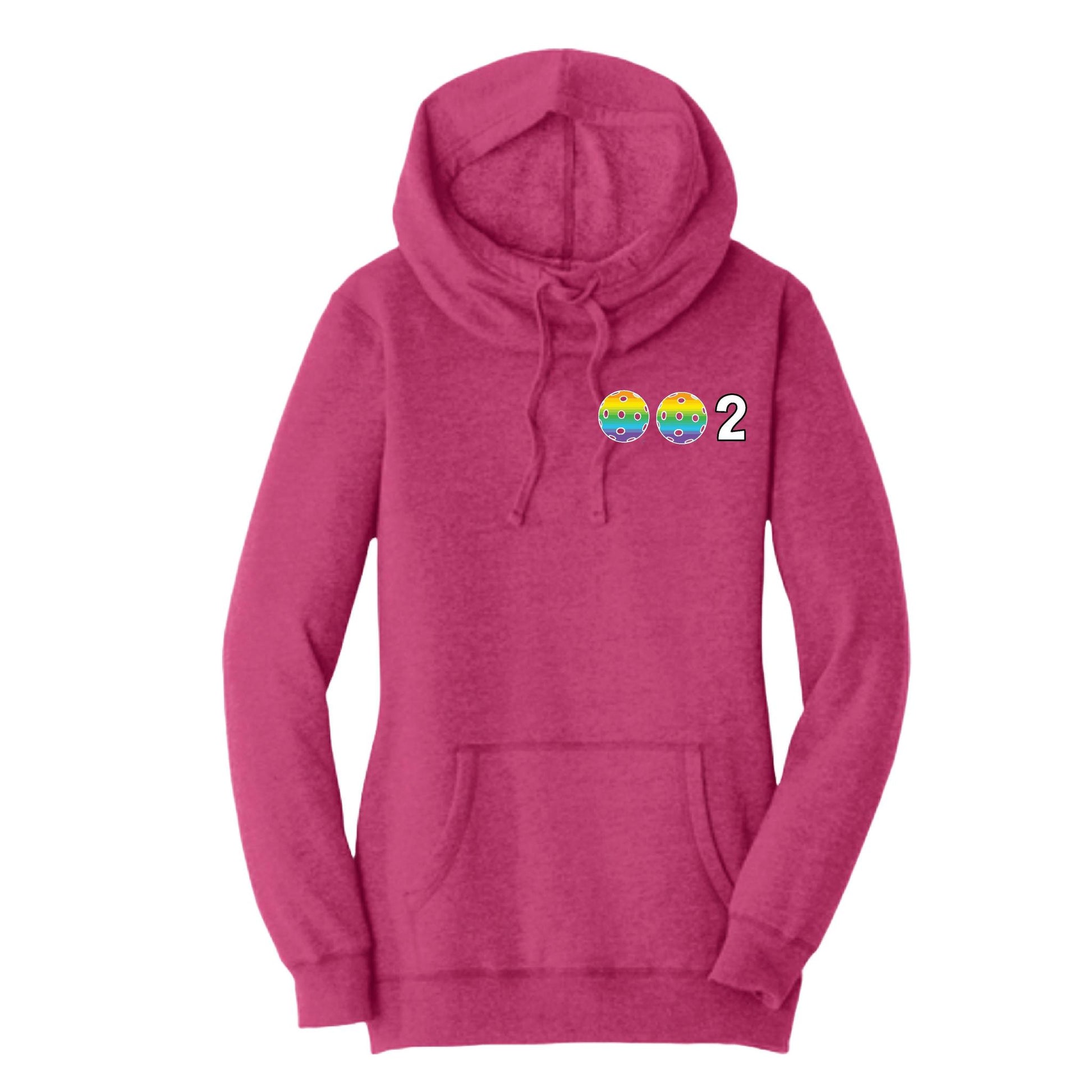 002 With Pickleballs (Pink Purple Rainbow) | Women’s Cowl-Neck Hoodie Pickleball Sweatshirt | 55% Cotton 45% Poly Fleece