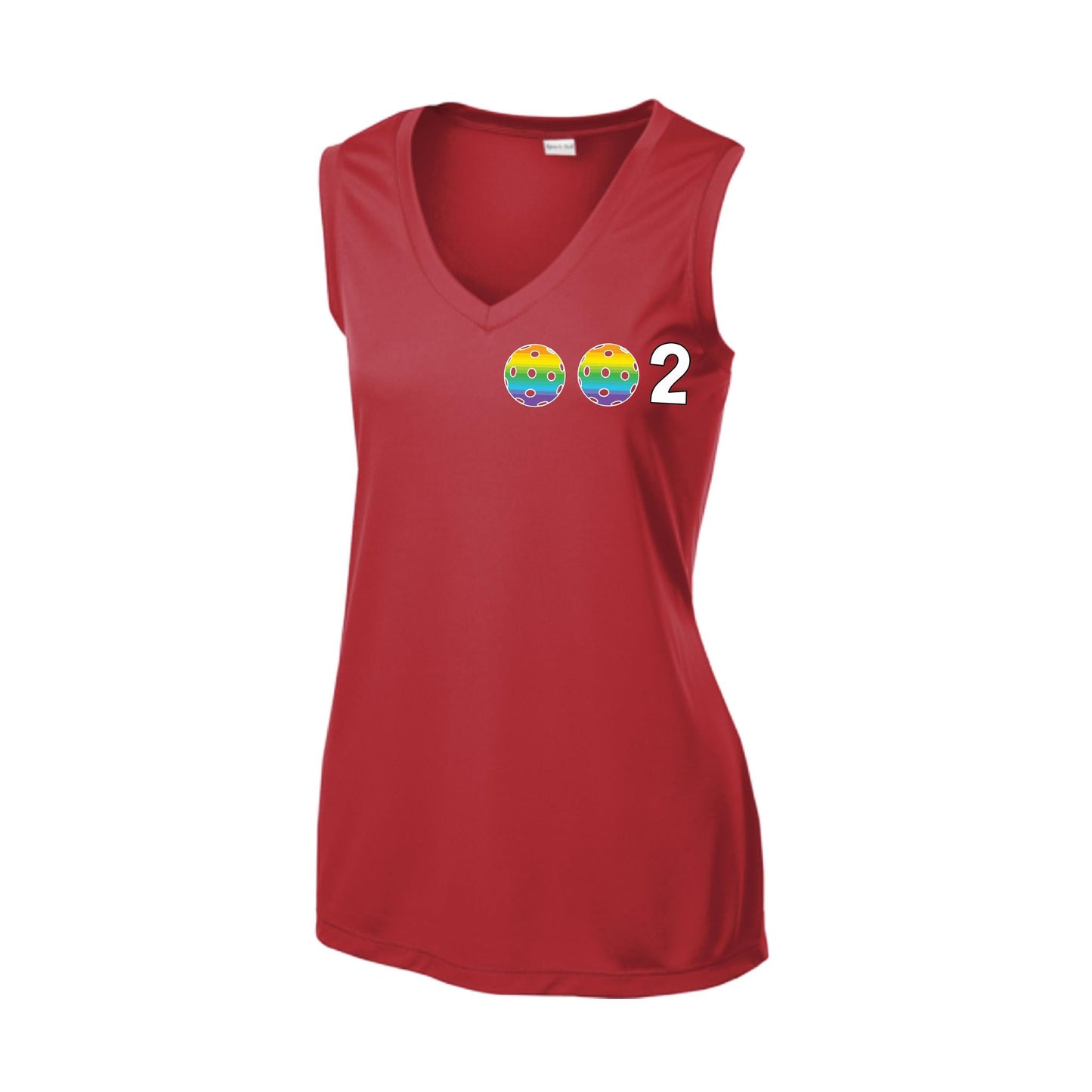 002 With Pickleballs (Rainbow Orange Red Cyan) Customizable | Women’s Sleeveless Athletic Performance T-Shirt | 100% Polyester