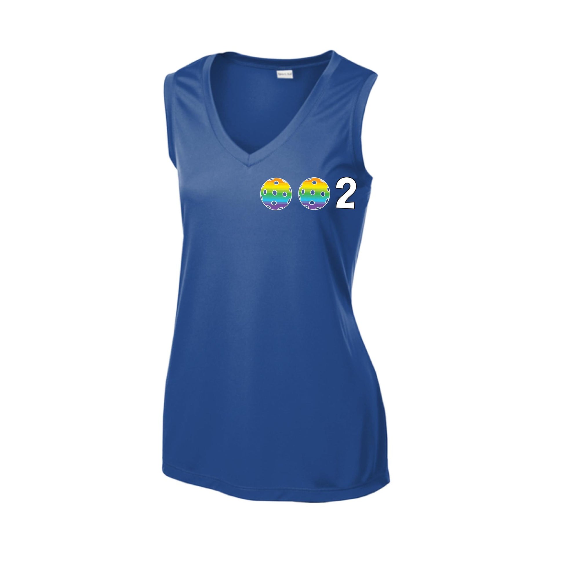 002 With Pickleballs (Rainbow Orange Red Cyan) Customizable | Women’s Sleeveless Athletic Performance T-Shirt | 100% Polyester