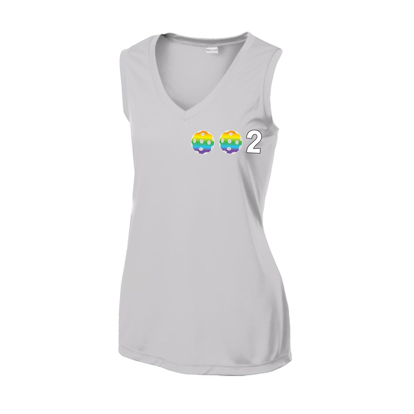 002 With Pickleballs (Rainbow Orange Red Cyan) Customizable | Women’s Sleeveless Athletic Performance T-Shirt | 100% Polyester