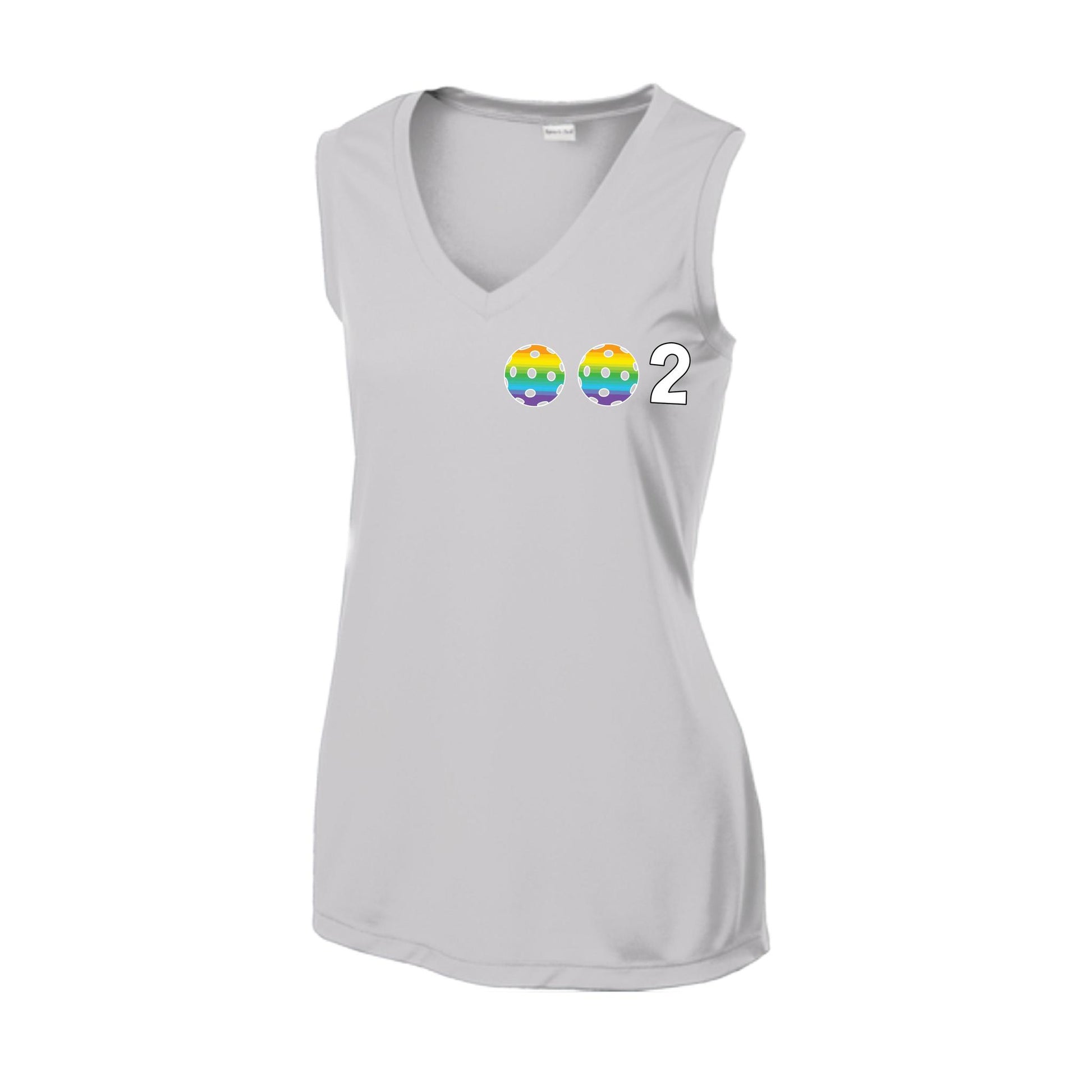 002 With Pickleballs (Rainbow Orange Red Cyan) Customizable | Women’s Sleeveless Athletic Performance T-Shirt | 100% Polyester