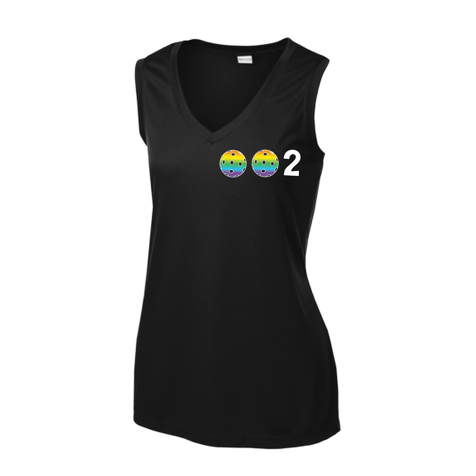 002 With Pickleballs (Rainbow Orange Red Cyan) Customizable | Women’s Sleeveless Athletic Performance T-Shirt | 100% Polyester