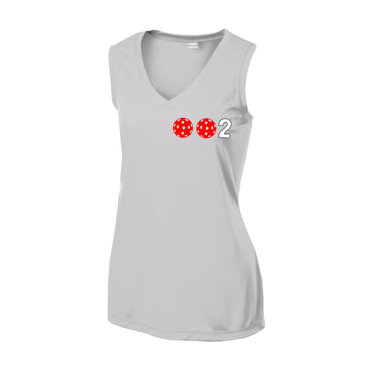 002 With Pickleballs (Rainbow Orange Red Cyan) Customizable | Women’s Sleeveless Athletic Performance T-Shirt | 100% Polyester