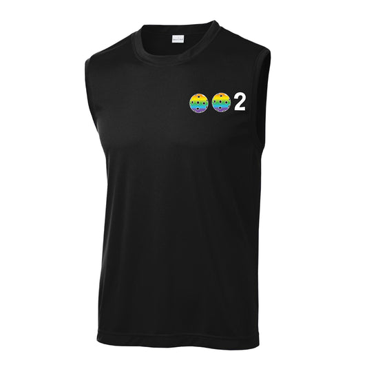 002 With Pickleballs (Red Purple Rainbow Pink) Customizable | Men's Sleeveless Pickleball Performance T-Shirt | 100% Polyester