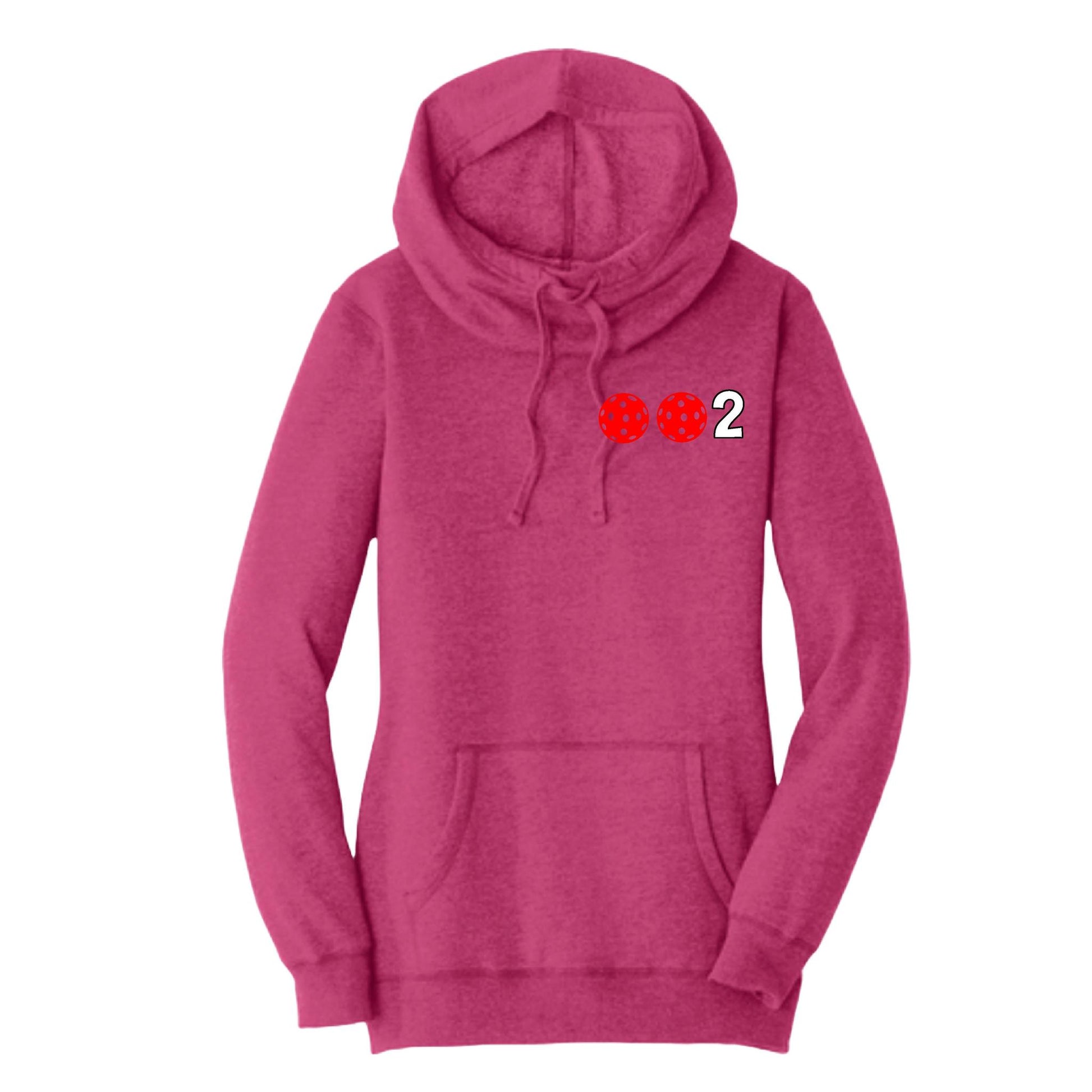 002 With Pickleballs (Red White Yellow) | Women’s Cowl-Neck Hoodie Pickleball Sweatshirt | 55% Cotton 45% Poly Fleece