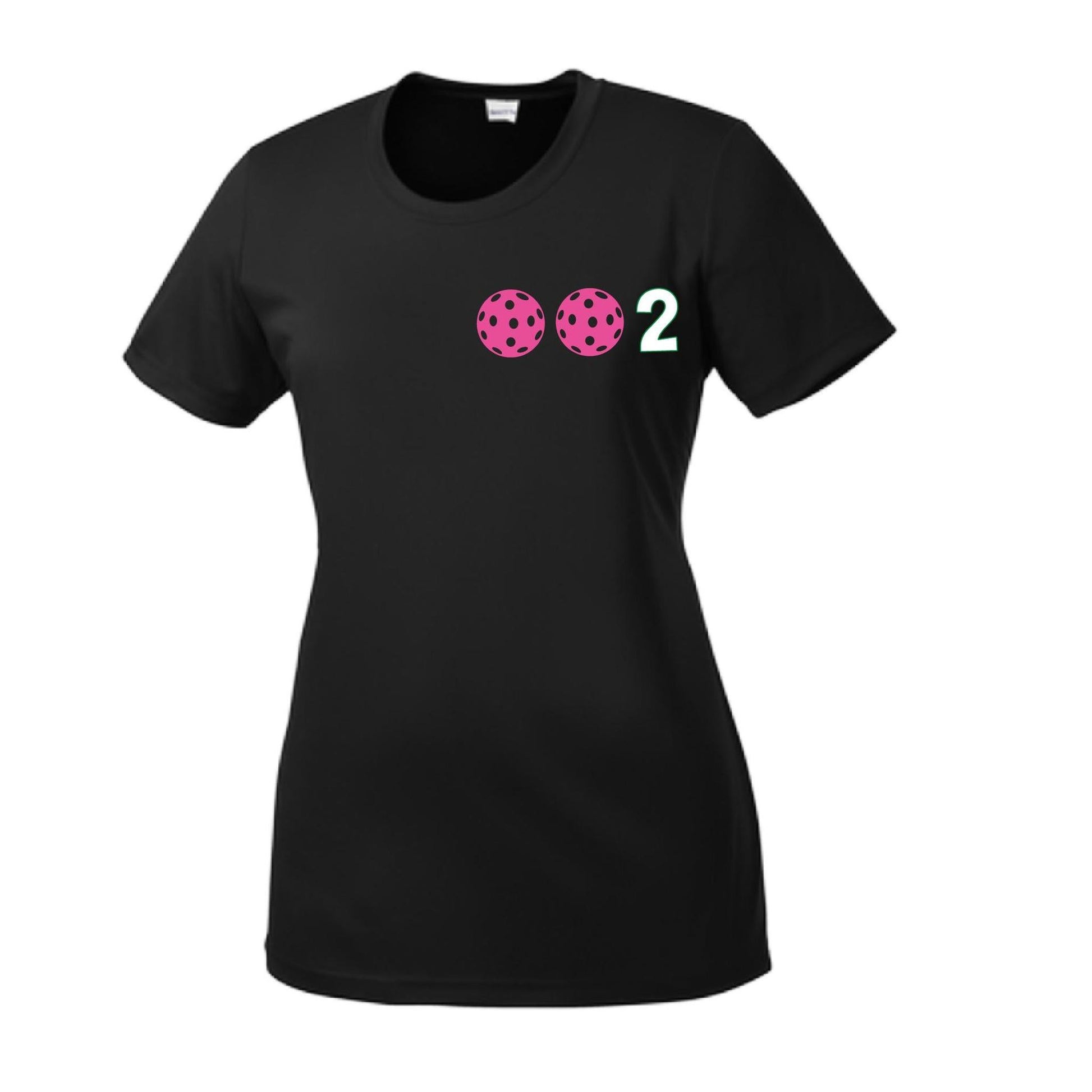 002 With Pickleballs (Yellow Pink White) Customizable | Women’s Short Sleeve Crewneck Pickleball Shirts | 100% Polyester