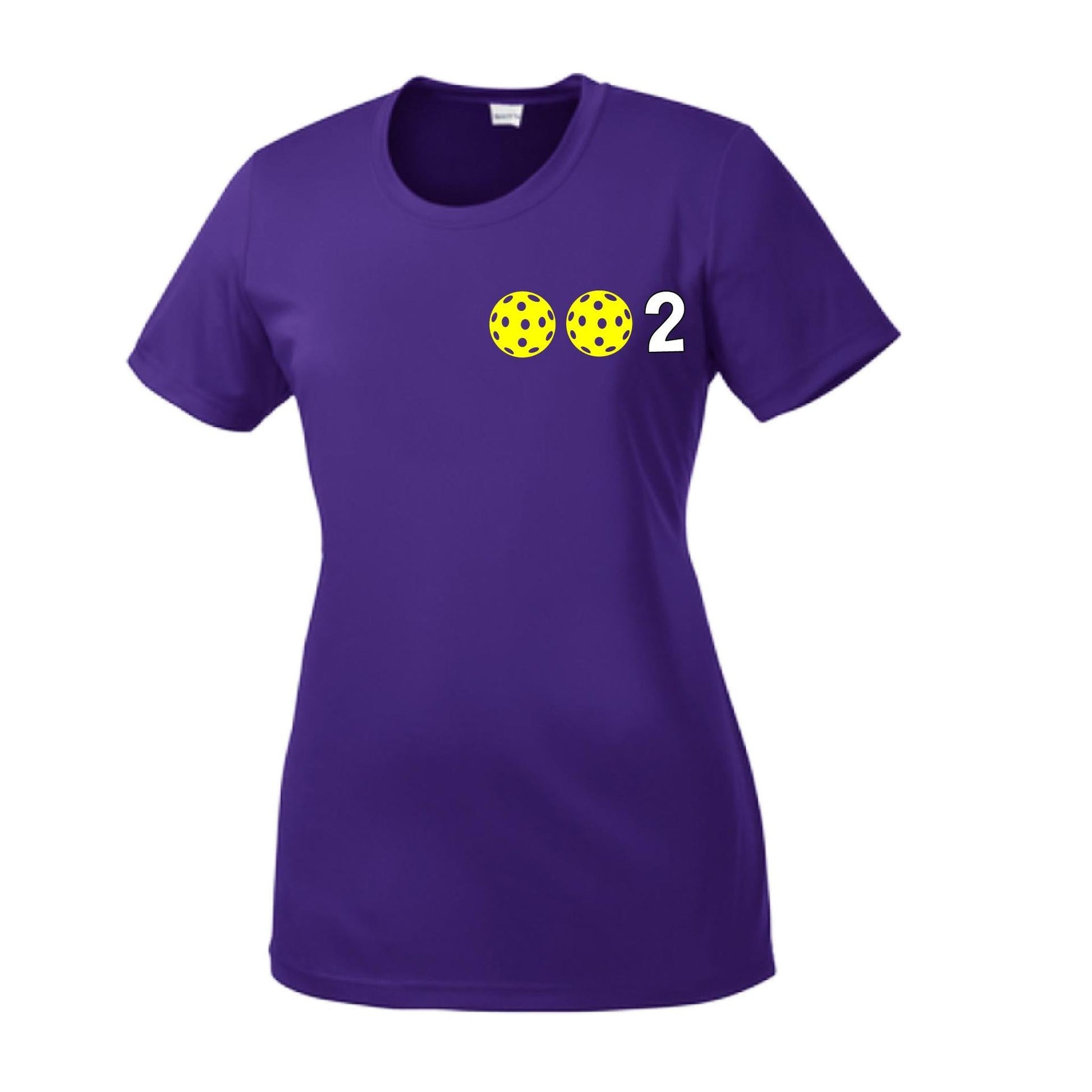 002 With Pickleballs (Yellow Pink White) Customizable | Women’s Short Sleeve Crewneck Pickleball Shirts | 100% Polyester
