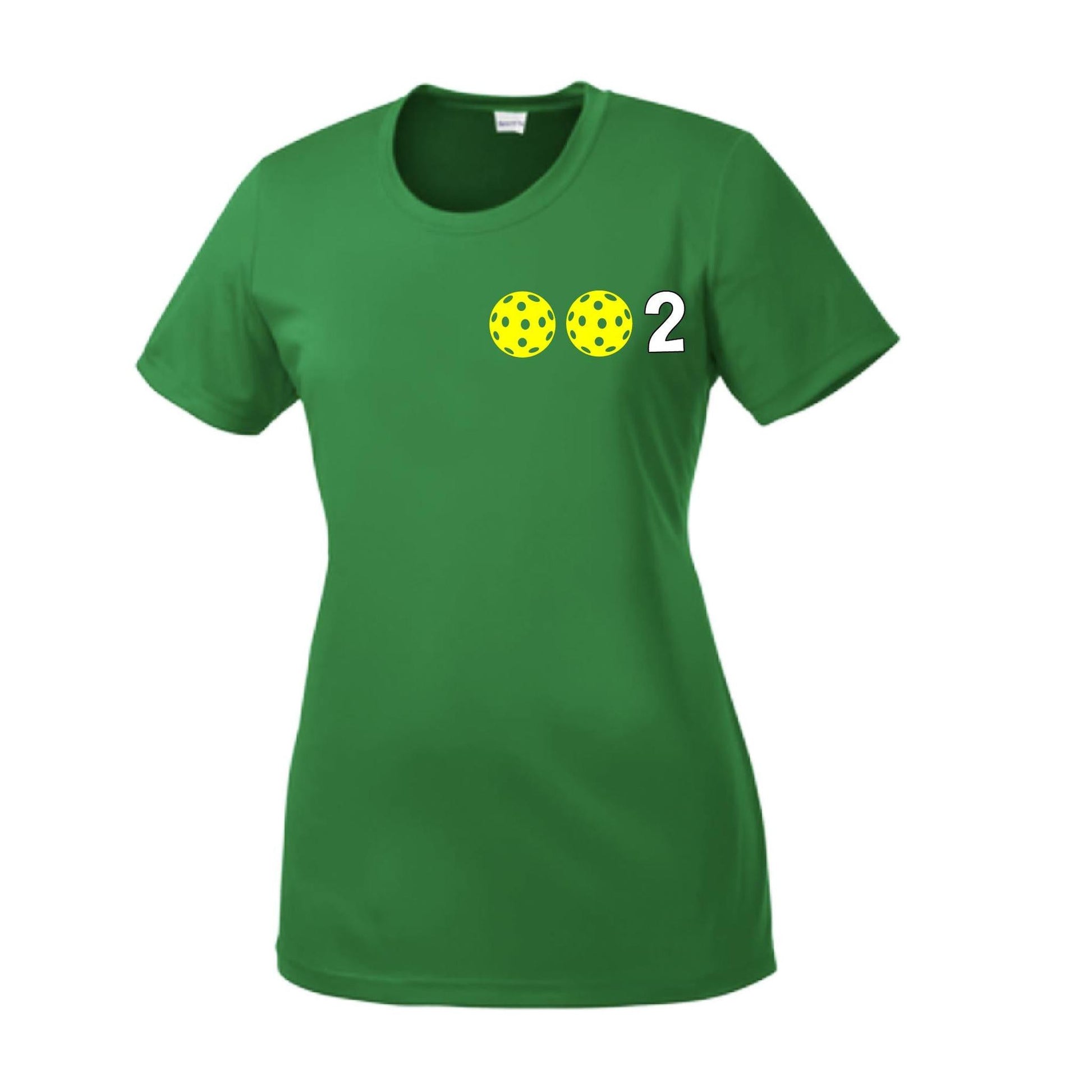 002 With Pickleballs (Yellow Pink White) Customizable | Women’s Short Sleeve Crewneck Pickleball Shirts | 100% Polyester