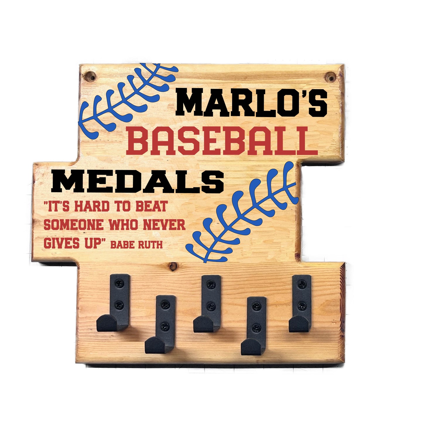 Custom Baseball "It's Hard to Beat Someone Who Never Gives Up" Trophy Display Rack | Sports Tournament Award Hanger