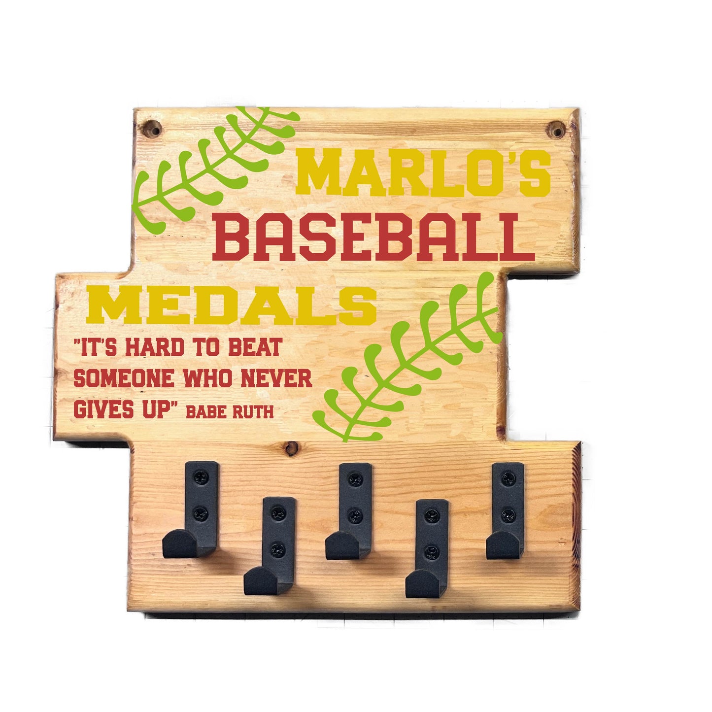 Custom Baseball "It's Hard to Beat Someone Who Never Gives Up" Trophy Display Rack | Sports Tournament Award Hanger