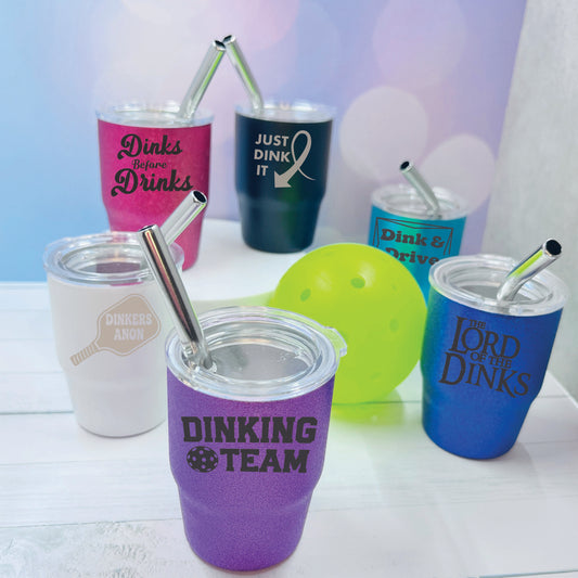 Pickleball "Here's to You" 3 oz Steel Tumblers | Party Favors Celebration Designs  | Fun Pickleball Gifts