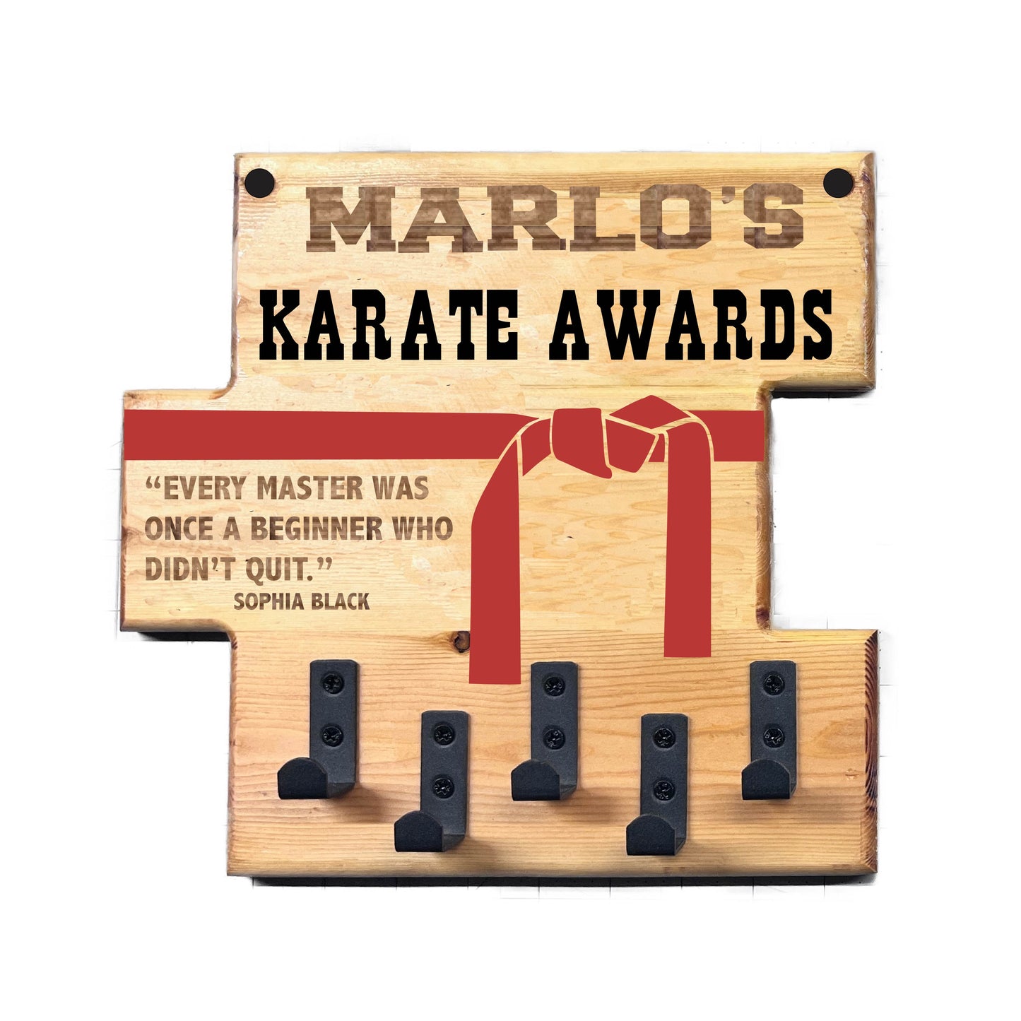 Custom Karate "Every Master Was Once a Beginner Who Didn't Quit" Trophy Display Rack | Sports Tournament Award Hanger