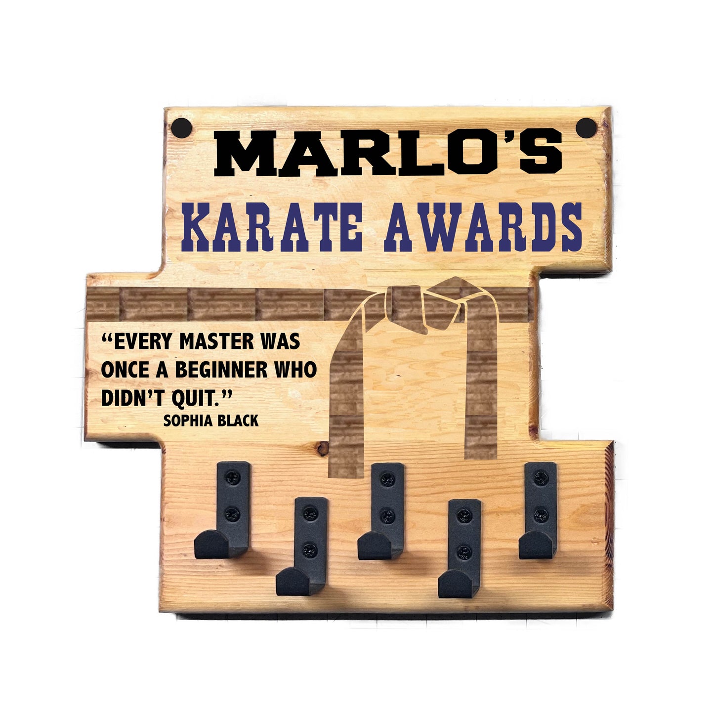 Custom Karate "Every Master Was Once a Beginner Who Didn't Quit" Trophy Display Rack | Sports Tournament Award Hanger