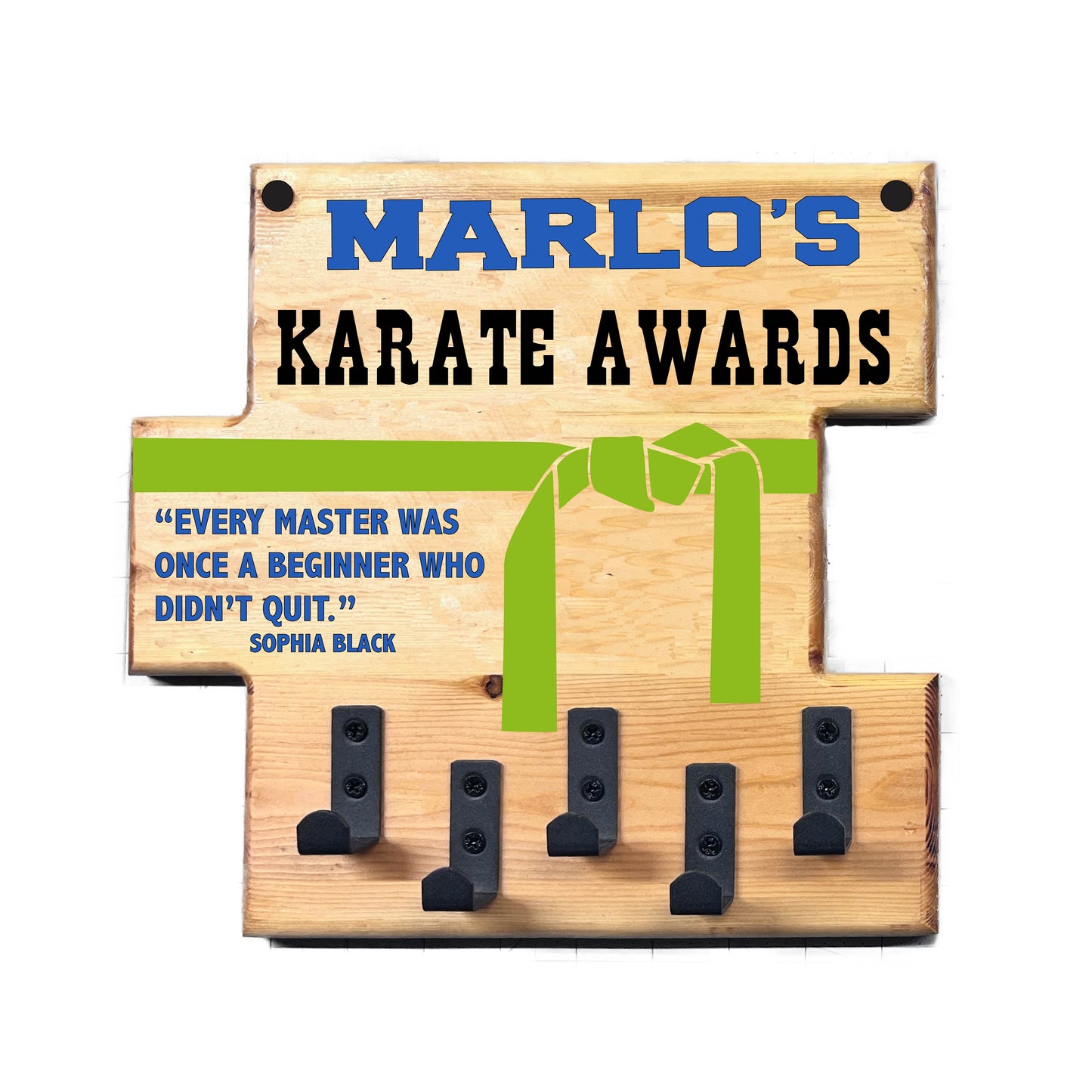 Custom Karate "Every Master Was Once a Beginner Who Didn't Quit" Trophy Display Rack | Sports Tournament Award Hanger