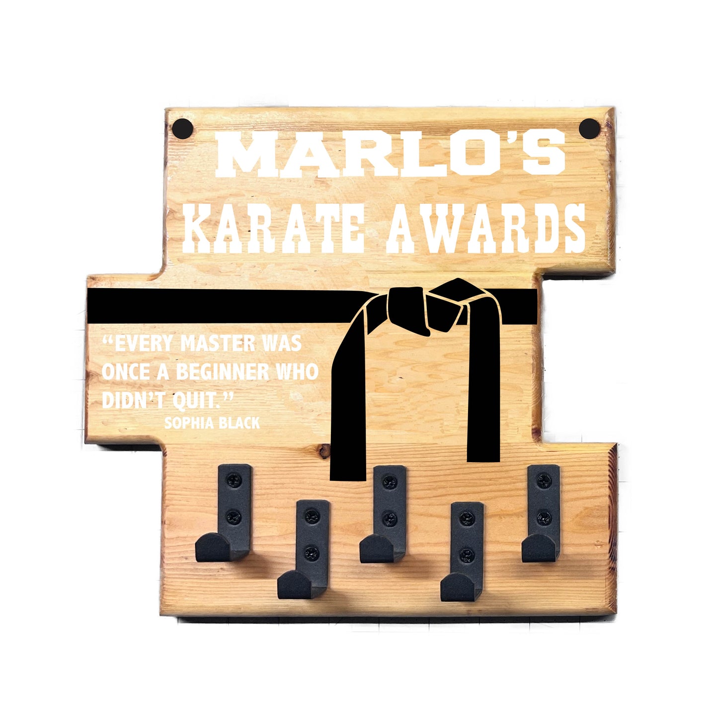 Custom Karate "Every Master Was Once a Beginner Who Didn't Quit" Trophy Display Rack | Sports Tournament Award Hanger