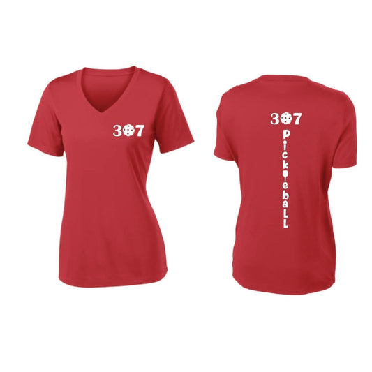 307 Wyoming Pickleball Club | Women's Short Sleeve V-Neck Pickleball Performance T-Shirts | 100% Polyester