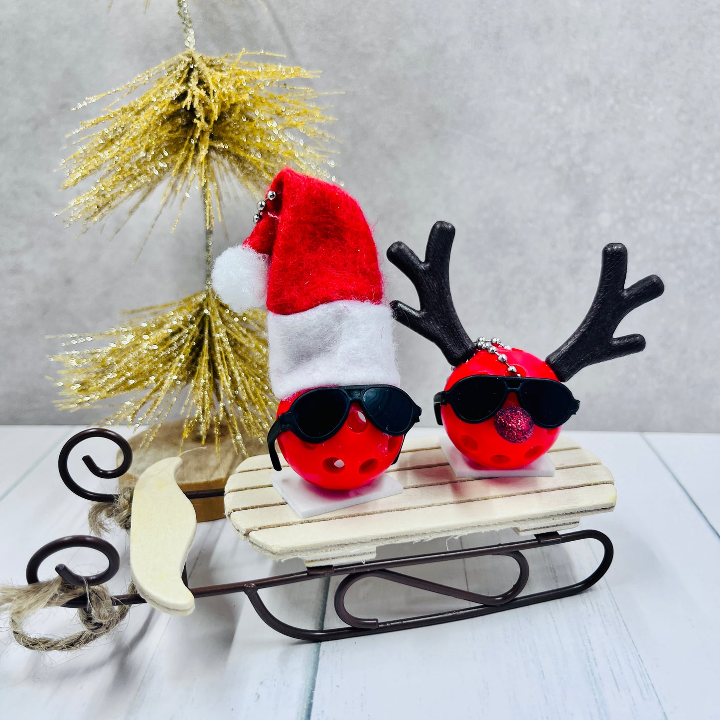 Santa & Reindeer Pickleball Ornaments | Pickleball Christmas Gifts And Decor