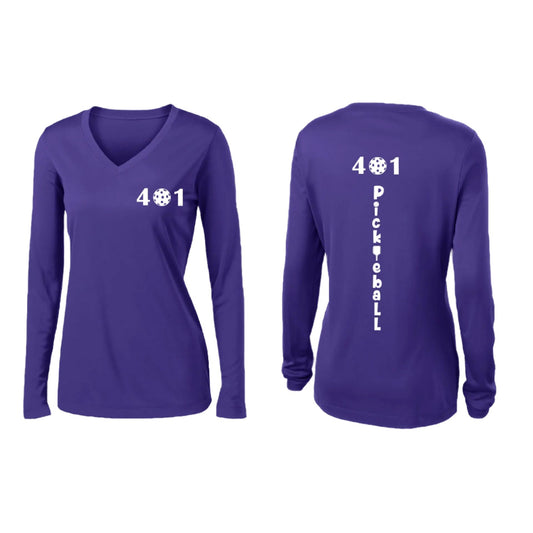 401 Rhode Island Pickleball Club | Women's Long Sleeve V-Neck Pickleball Shirts | 100% Polyester