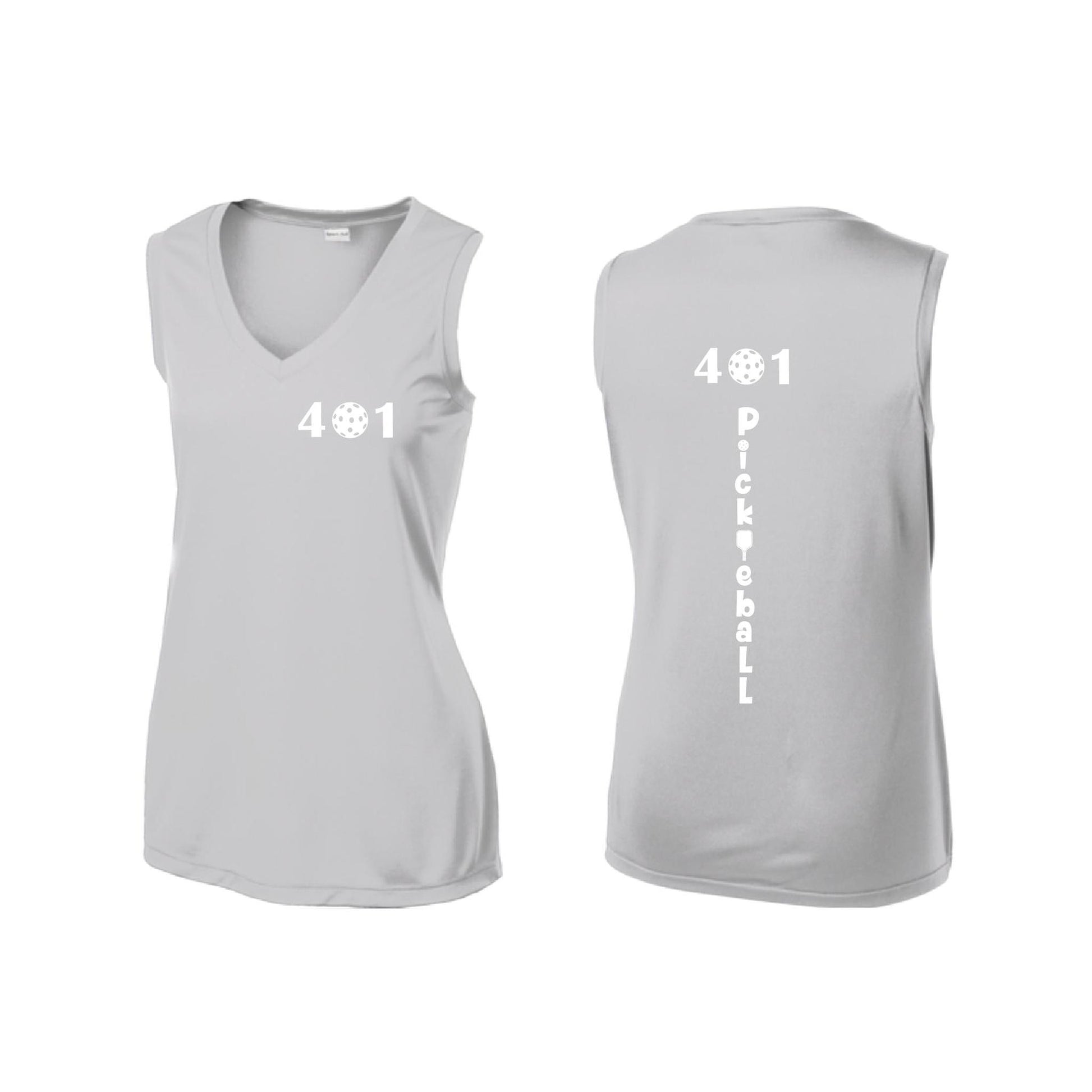 401 Rhode Island Pickleball Club | Women’s Sleeveless Athletic Performance T-Shirt | 100% Polyester