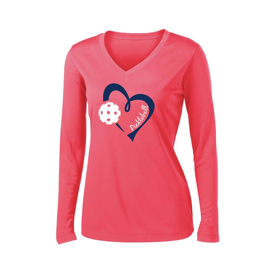 HHBT MB Pickleballers | Women's Long Sleeve V-Neck Pickleball Performance T-Shirts | 100% Polyester