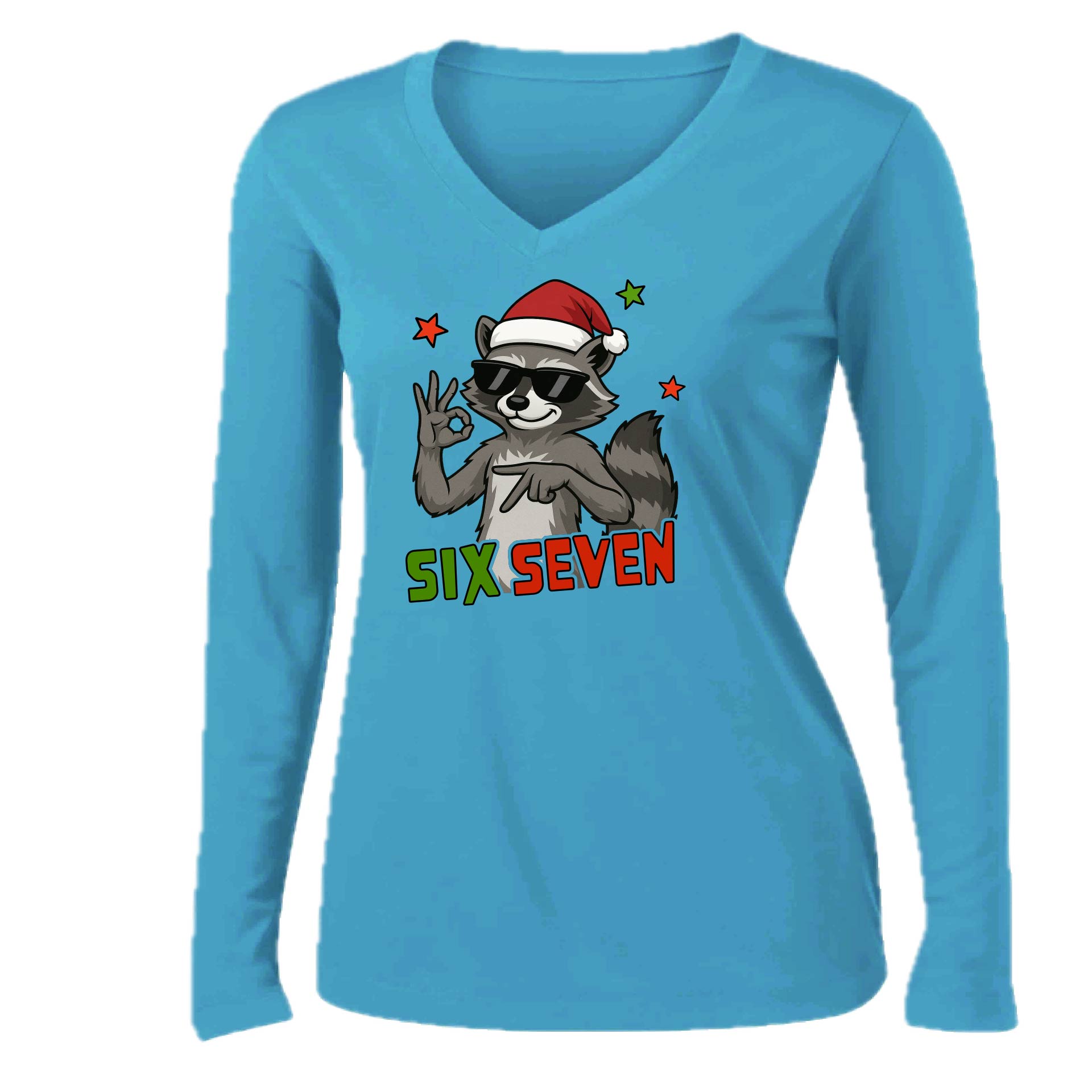 67 Raccoon | Women’s Long Sleeve V-Neck Performance T-Shirt | 100% Polyester