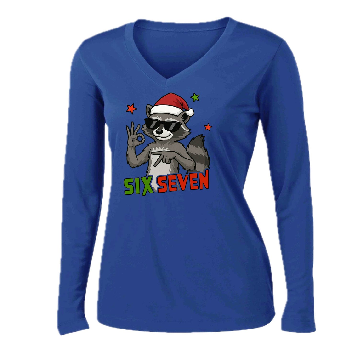 67 Raccoon | Women’s Long Sleeve V-Neck Performance T-Shirt | 100% Polyester