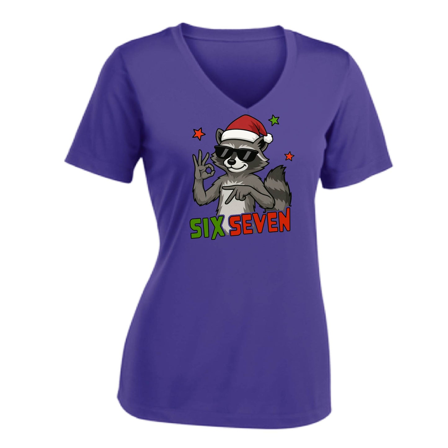 67 Raccoon | Women's Short Sleeve V-Neck Performance T-Shirts | 100% Polyester