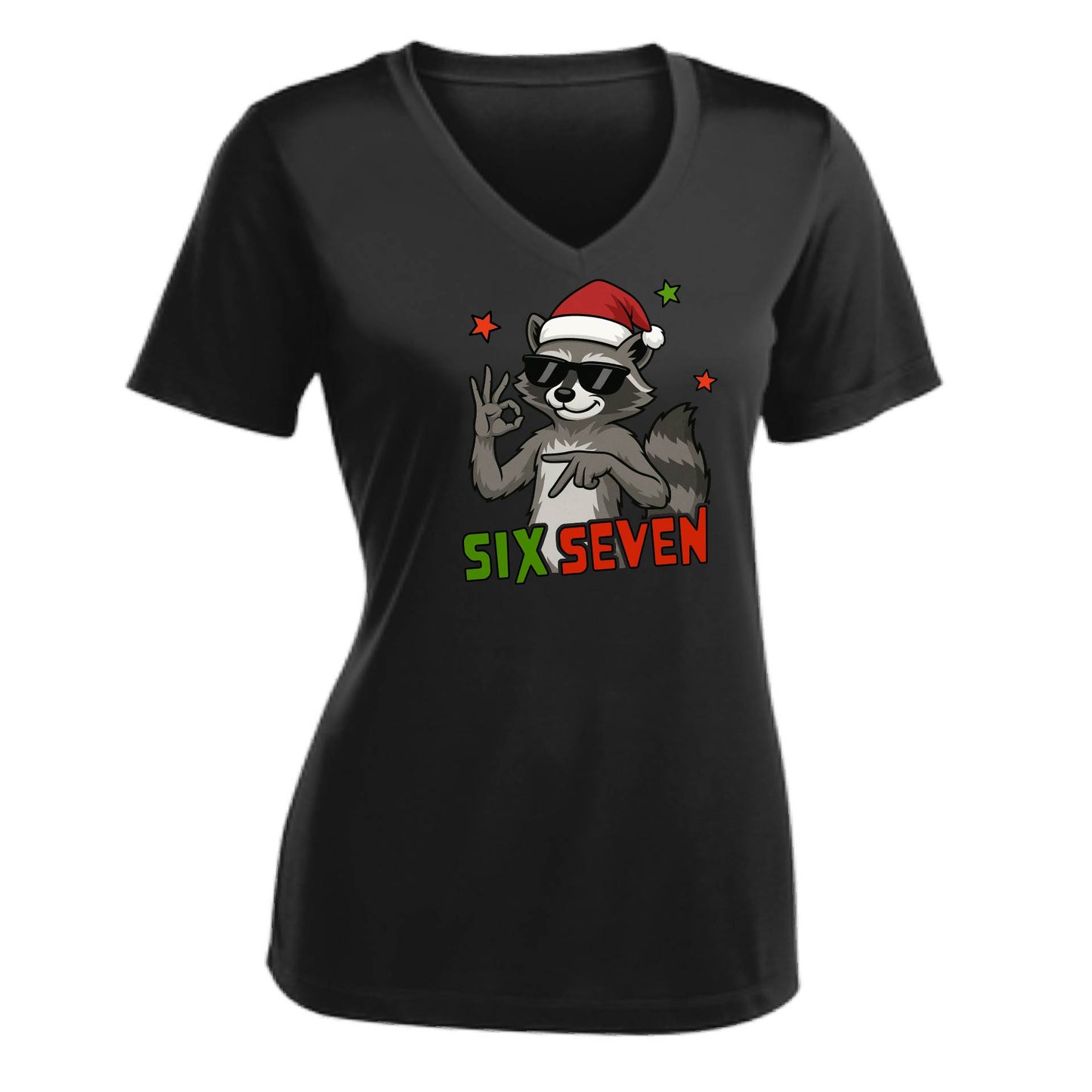 67 Raccoon | Women's Short Sleeve V-Neck Performance T-Shirts | 100% Polyester